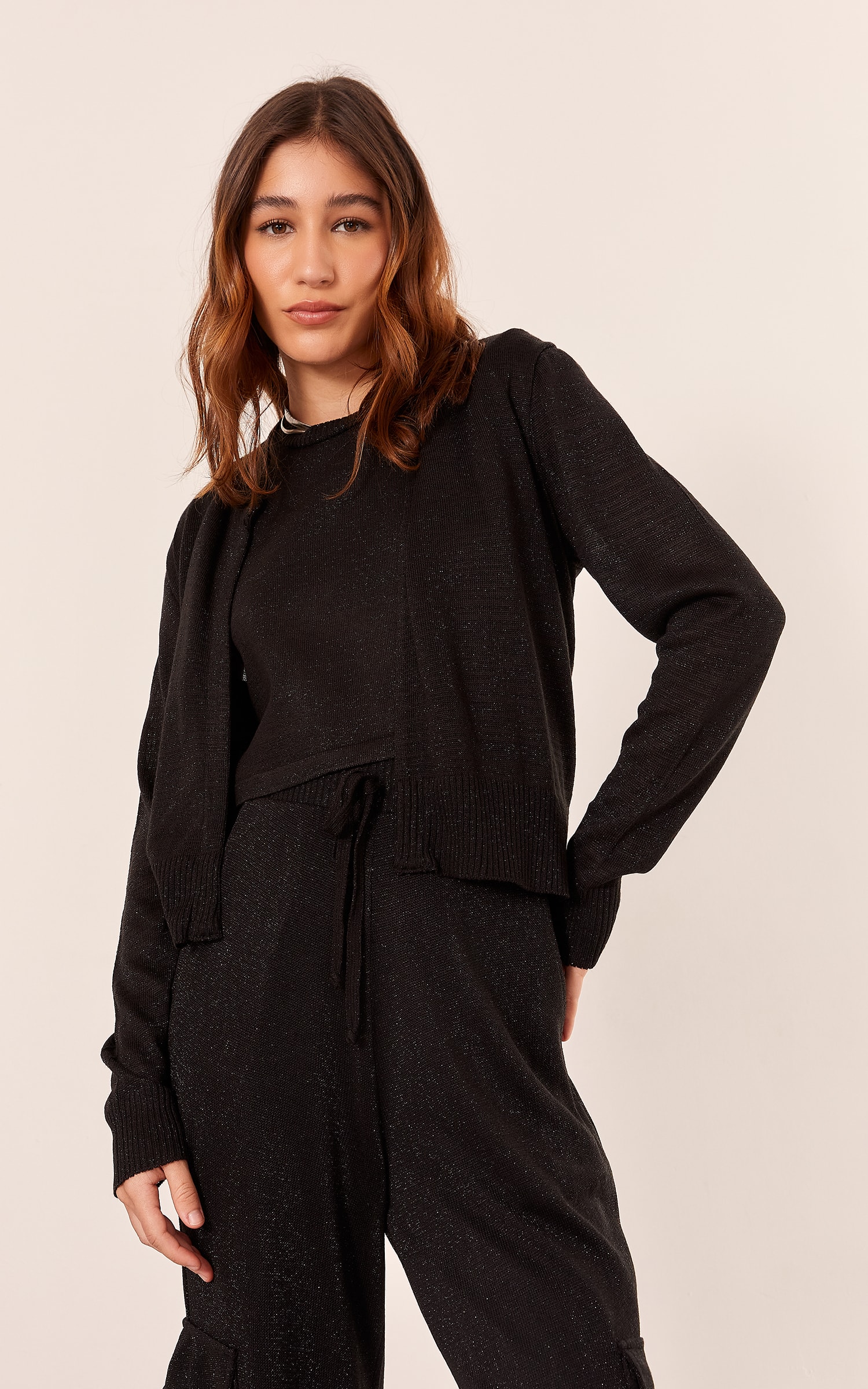 Cardigan Tricot Lurex Preto
