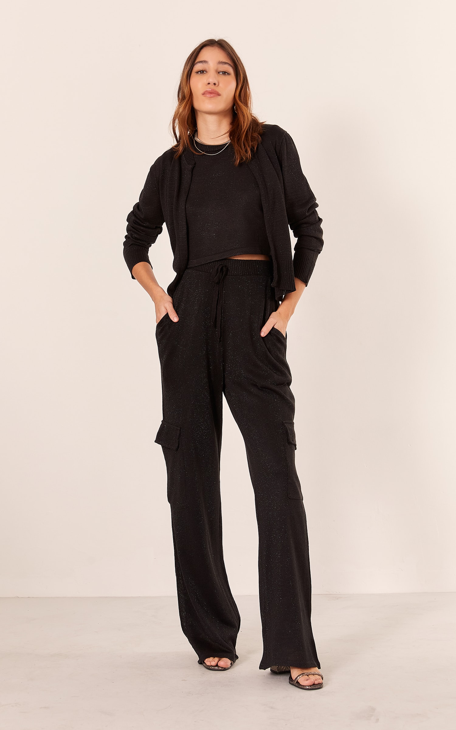 Cardigan Tricot Lurex Preto