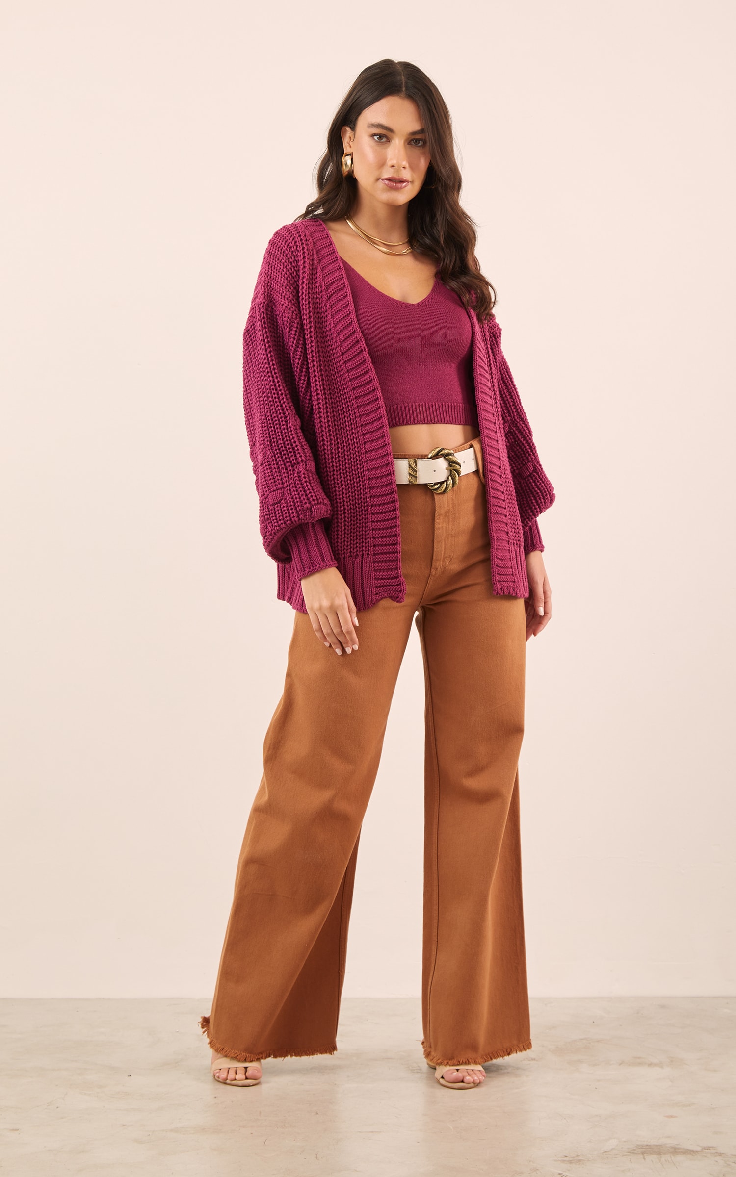 Cardigan Tricot Pipoca Fúcsia