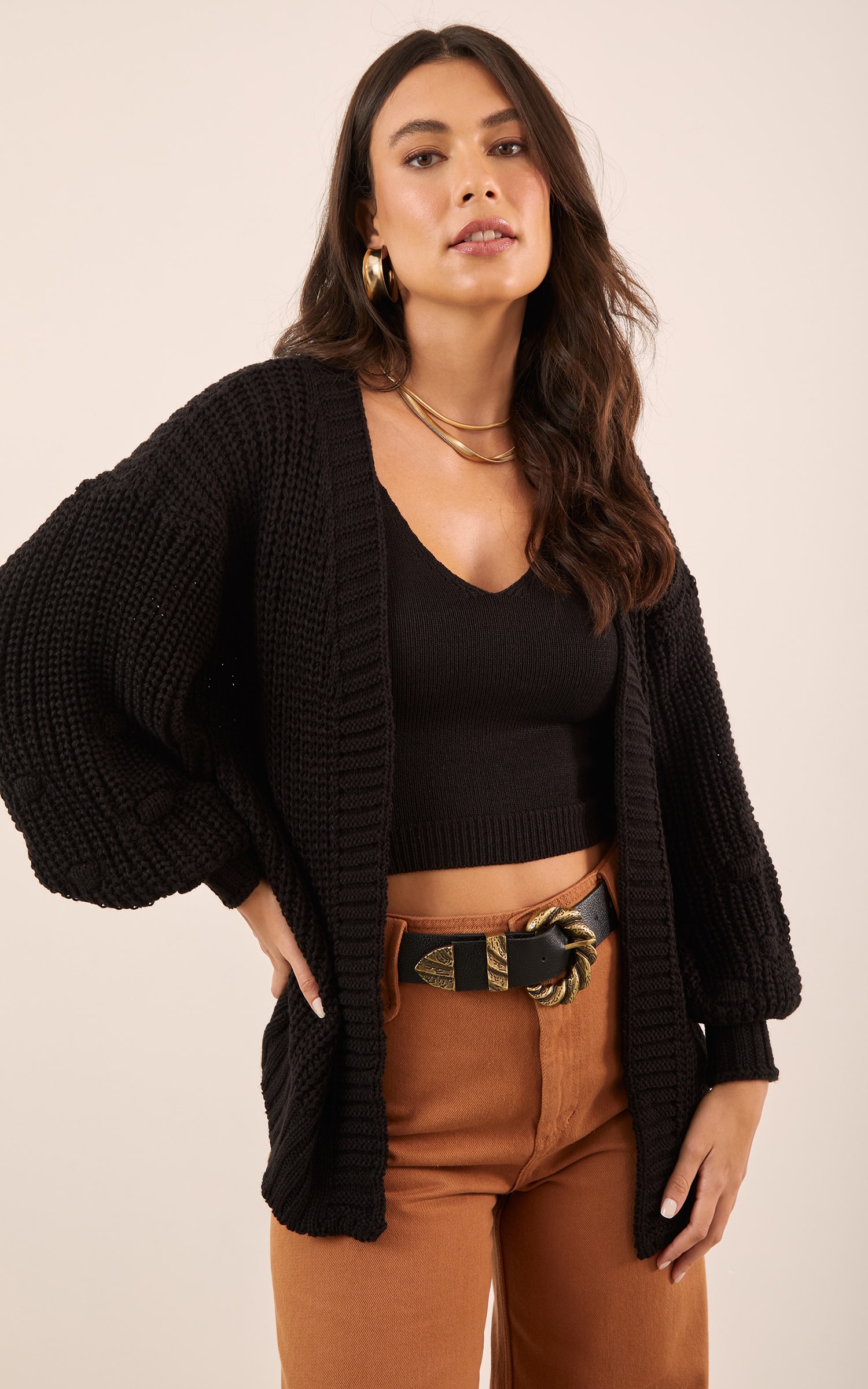 Cardigan Tricot Pipoca Preto