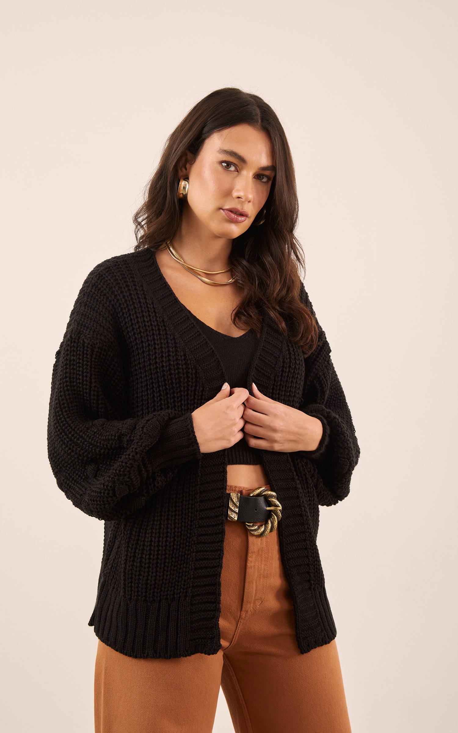 Cardigan Tricot Pipoca Preto