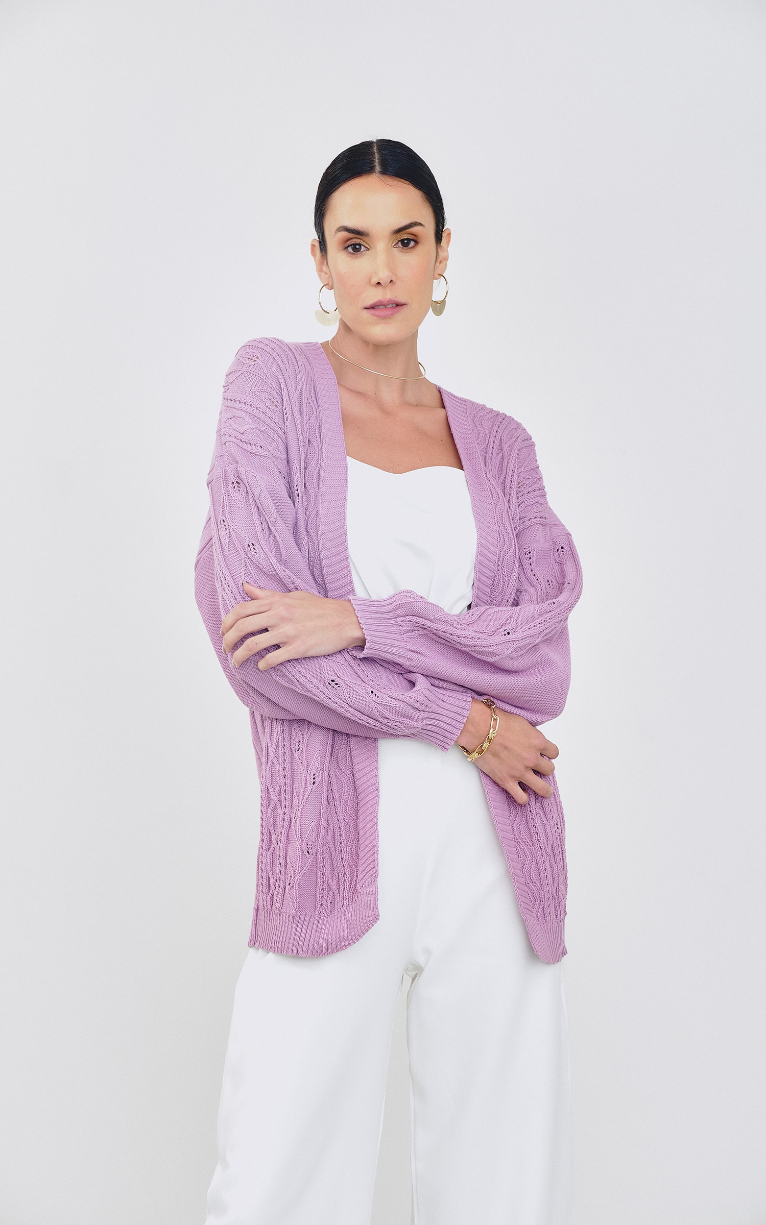 Cardigan Tricot Texturas Lavanda