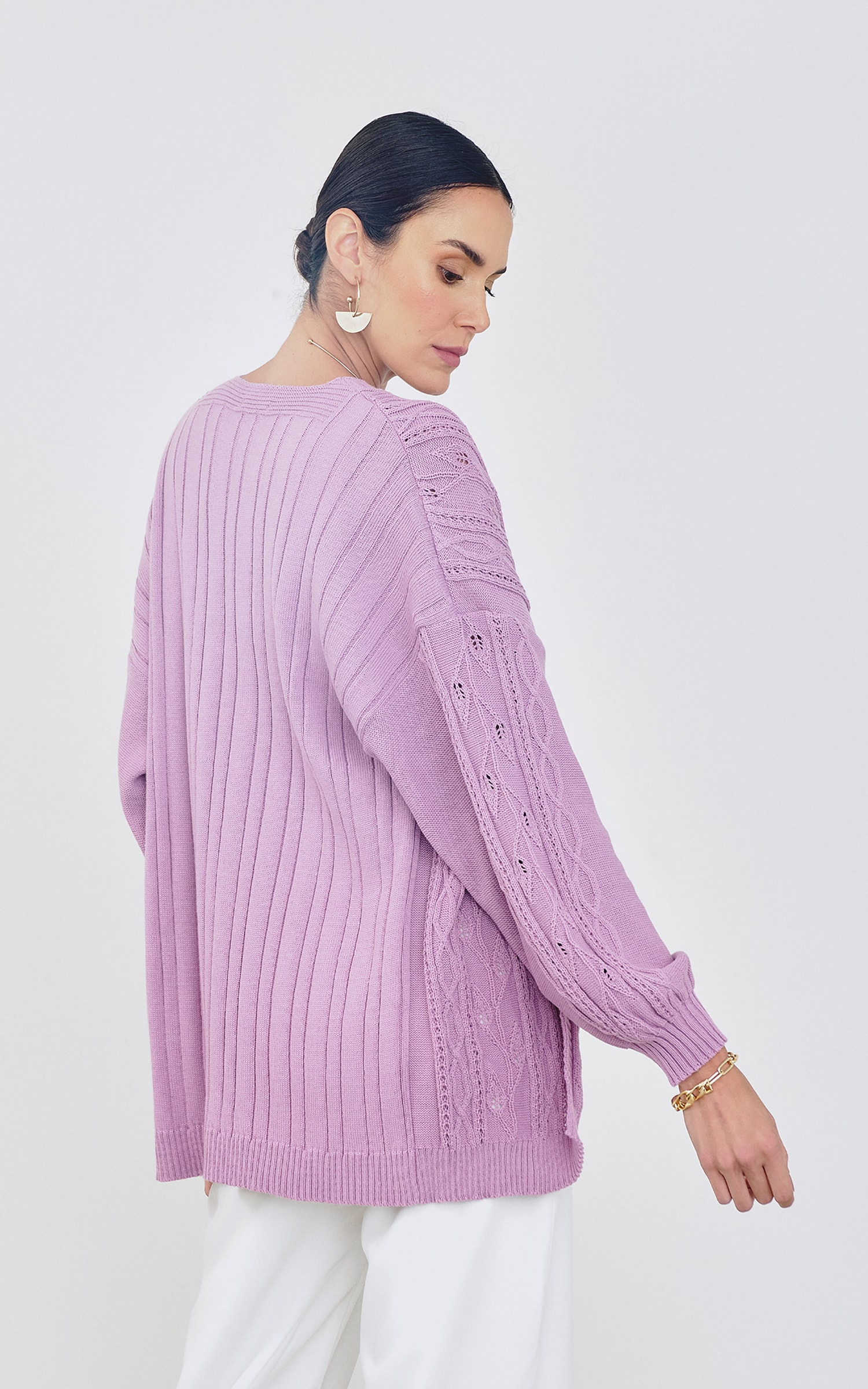 Cardigan Tricot Texturas Lavanda