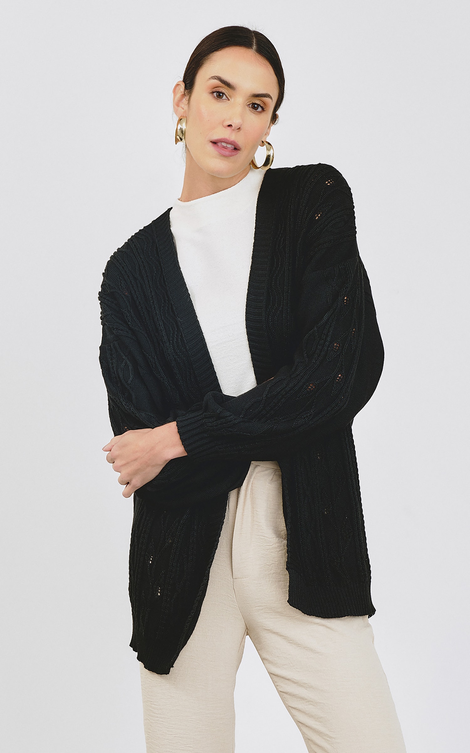 Cardigan Tricot Texturas Preto