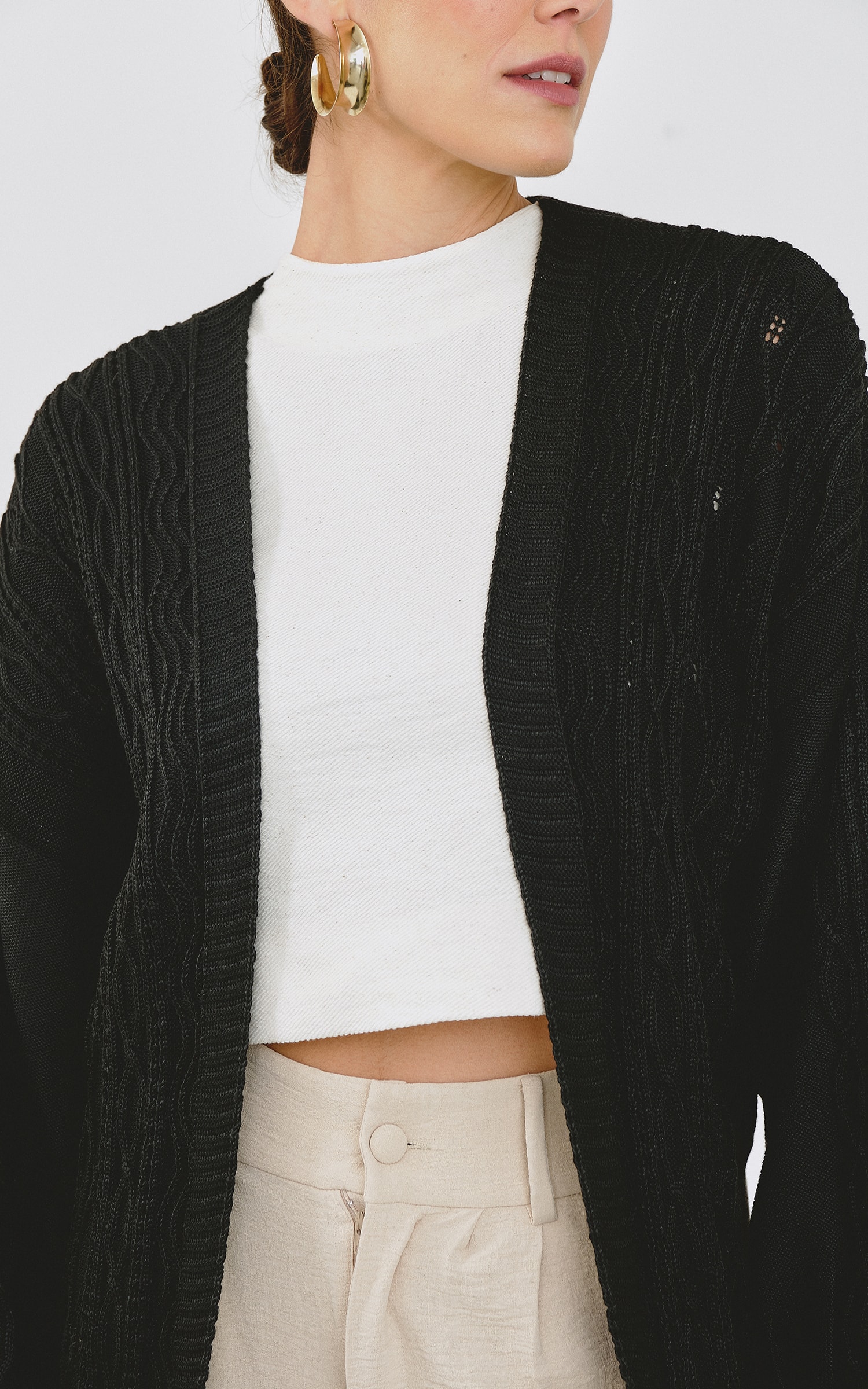 Cardigan Tricot Texturas Preto