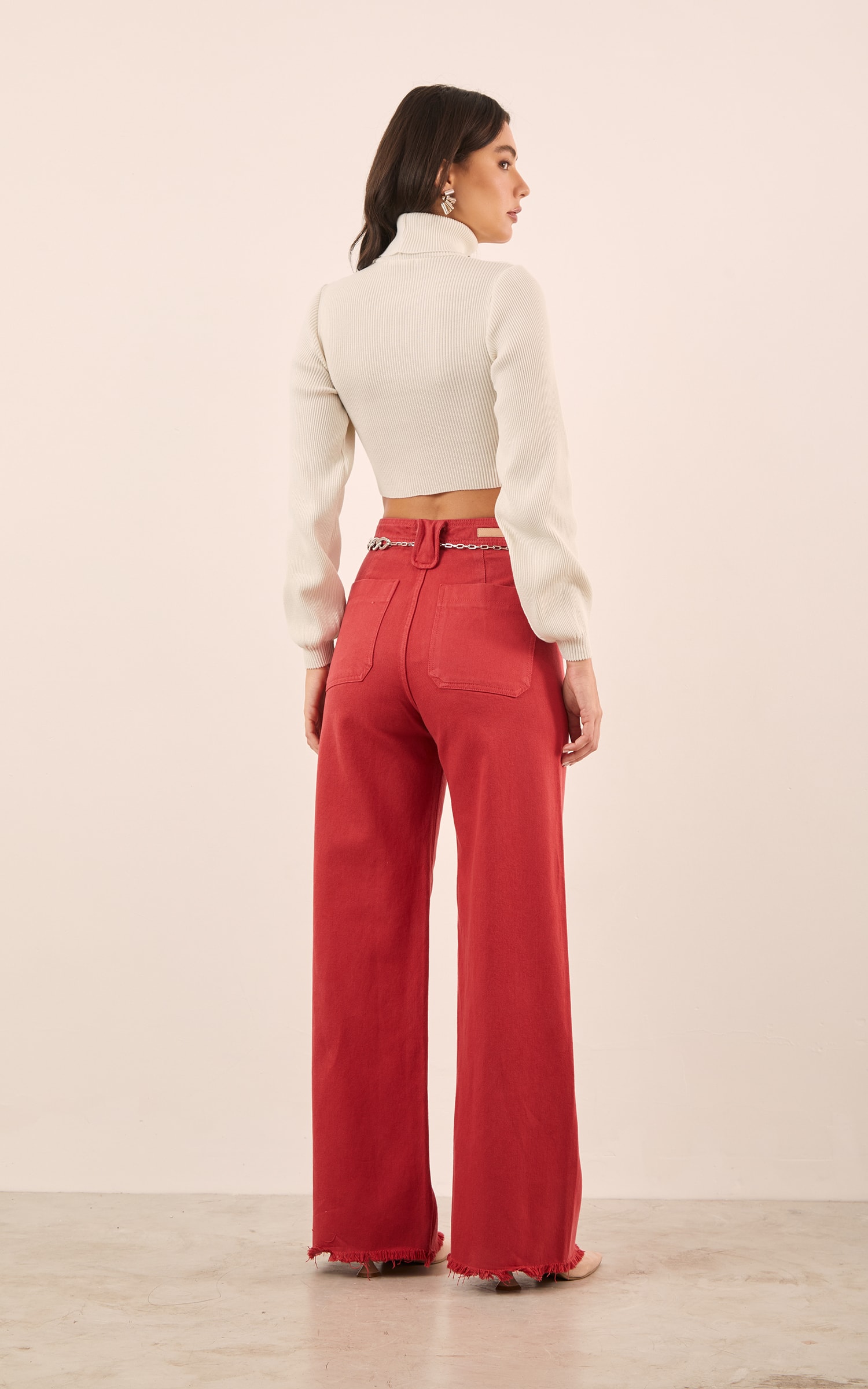 Casaco Cropped Gola Alta Manga Longa Off White