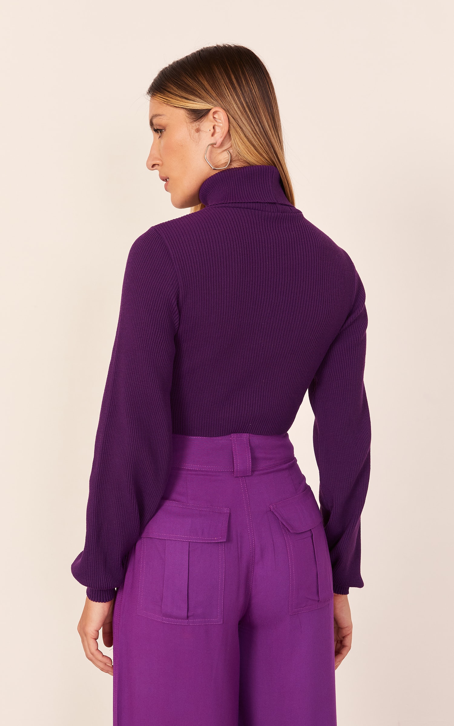 Casaco Cropped Gola Alta Manga Longa Roxo