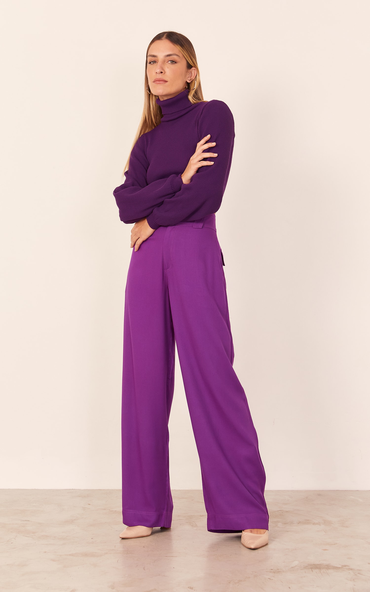 Casaco Cropped Gola Alta Manga Longa Roxo