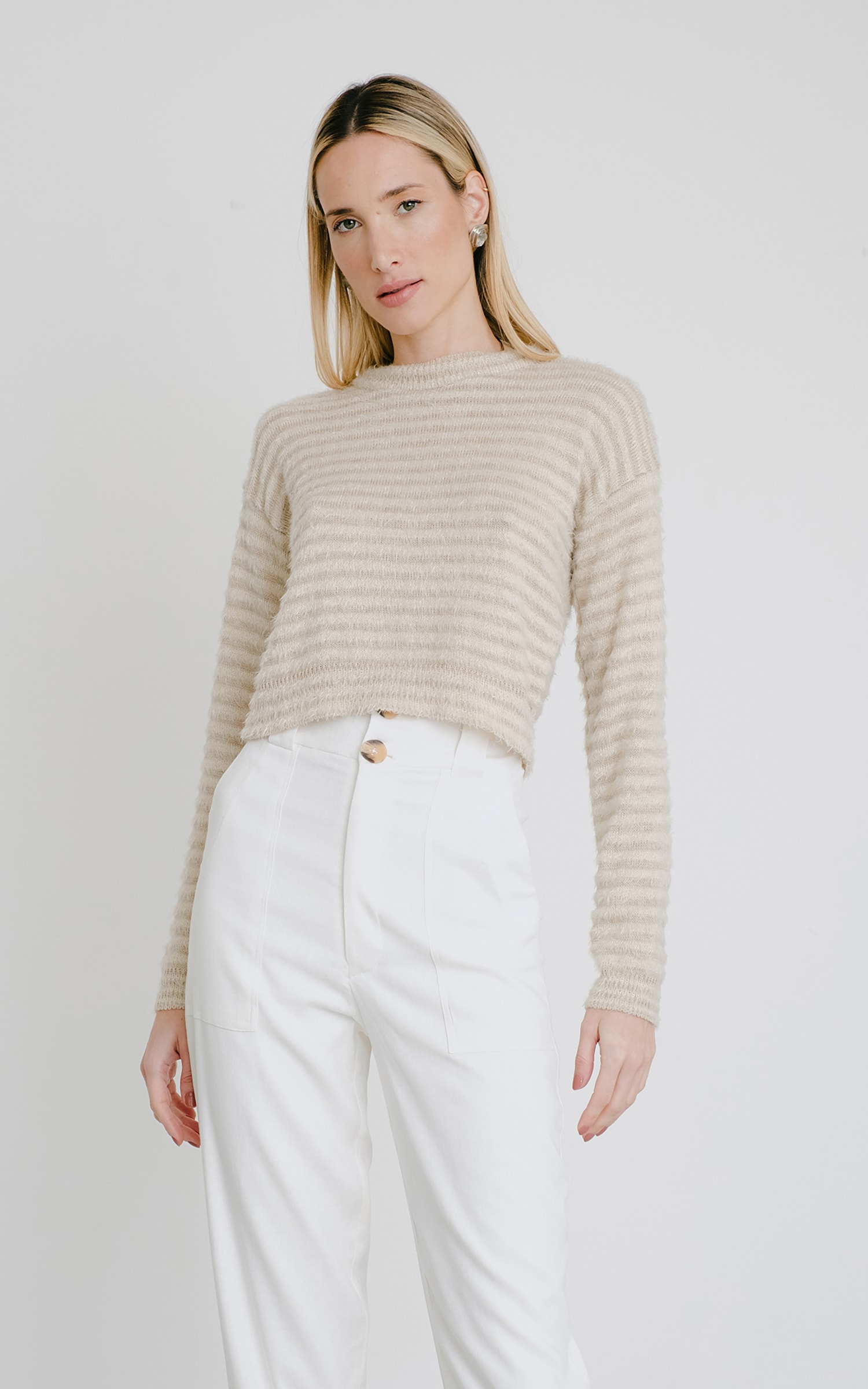 Casaco Cropped Tricot Pelo Cru