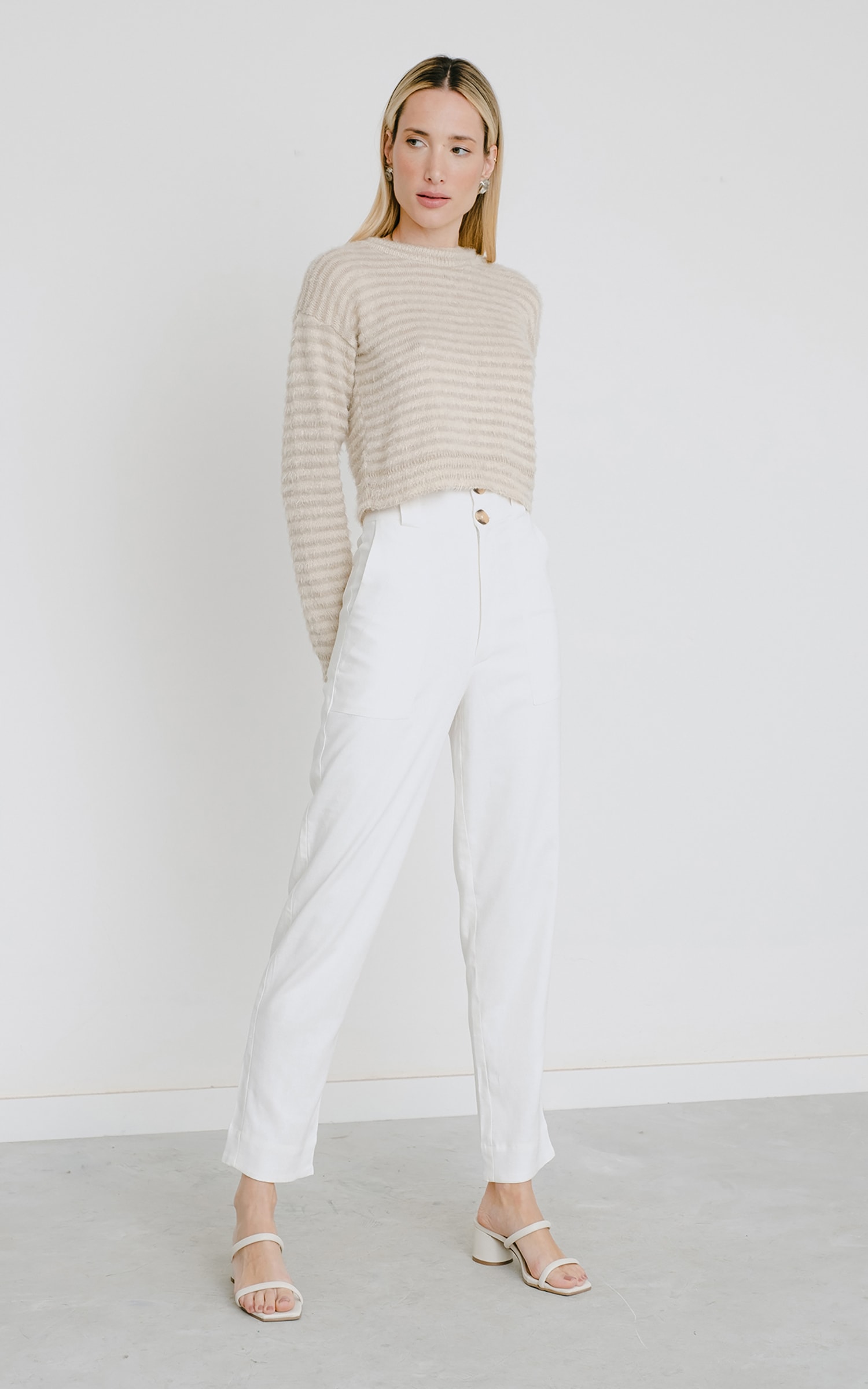 Casaco Cropped Tricot Pelo Cru