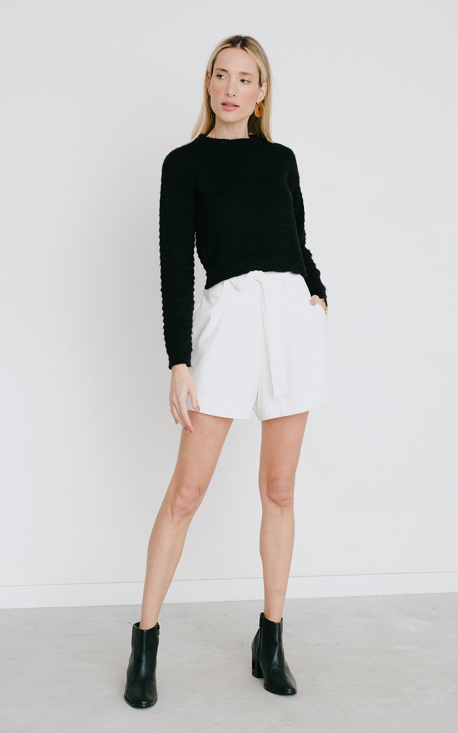 Casaco Cropped Tricot Pelo Preto