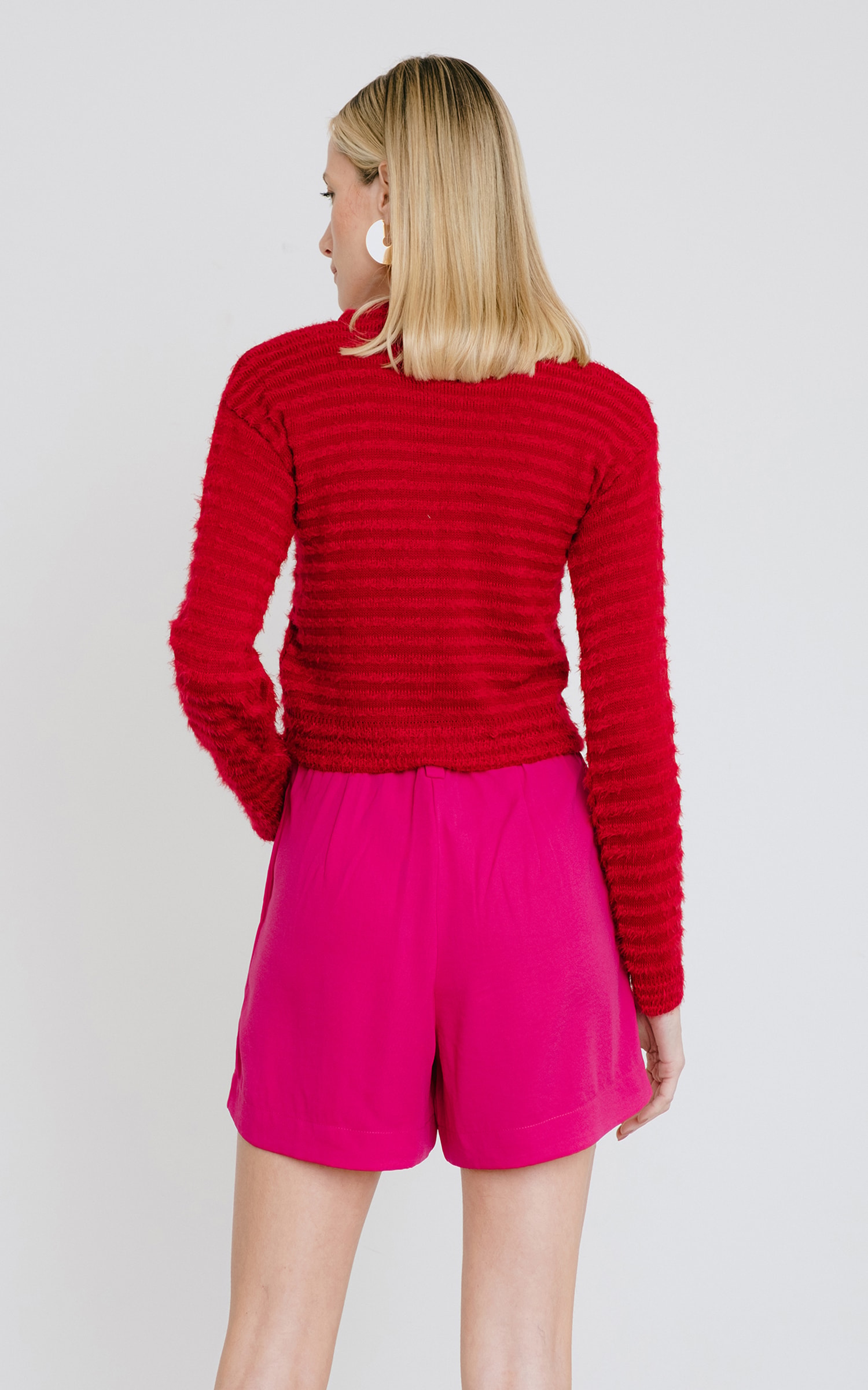 Casaco Cropped Tricot Pelo Vermelho
