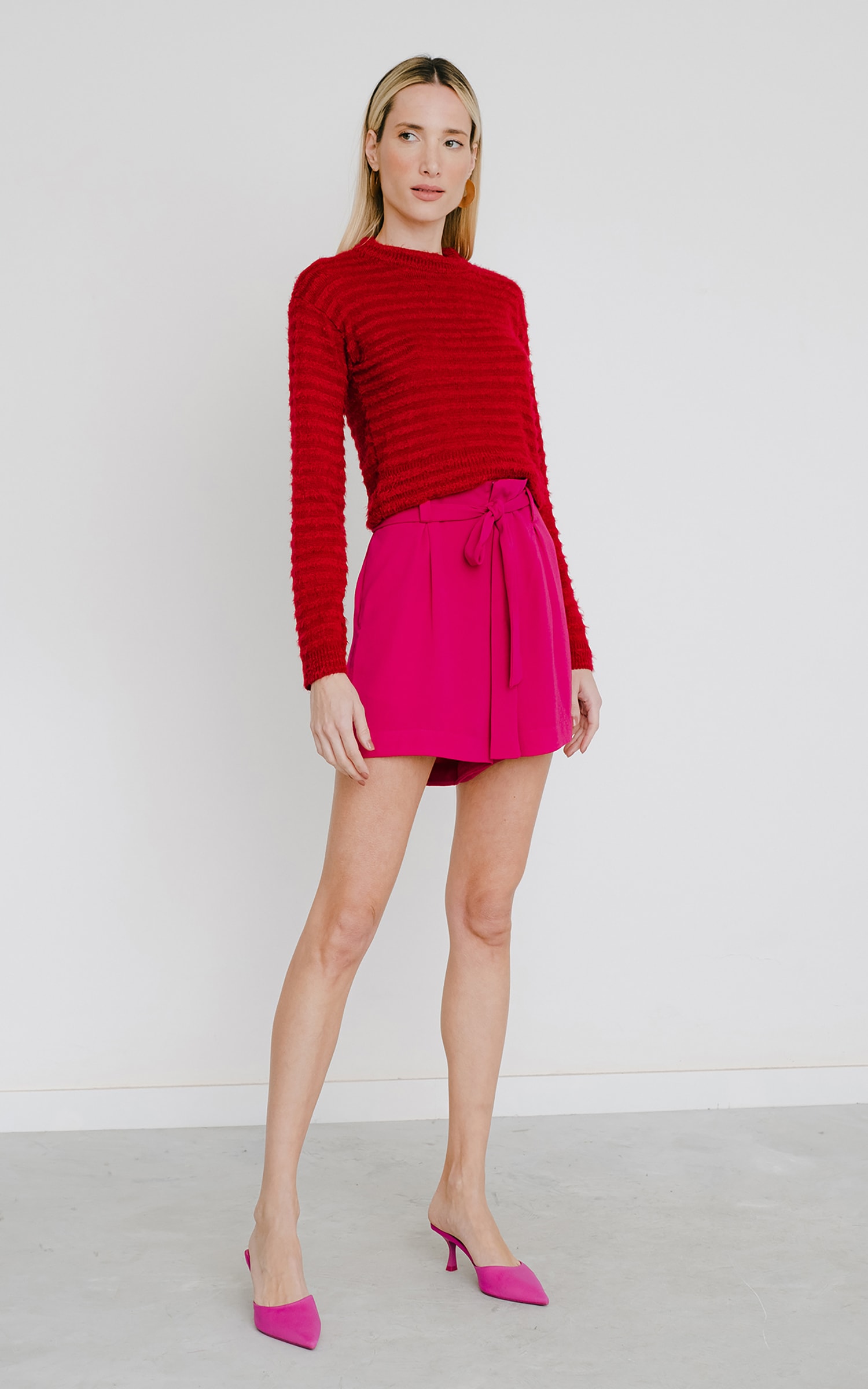 Casaco Cropped Tricot Pelo Vermelho