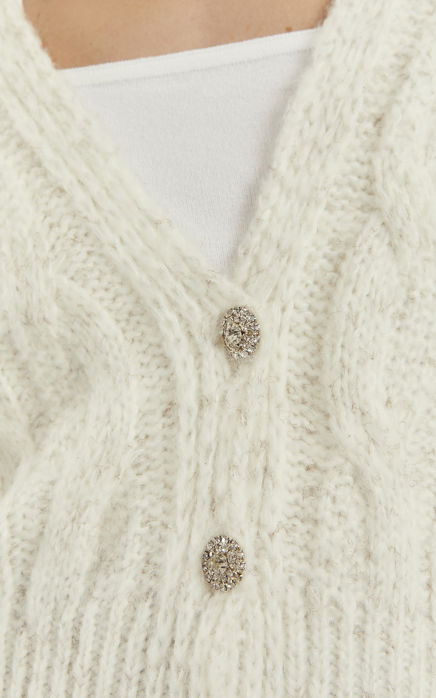 Casaco Tricot Botões Brilho Off White