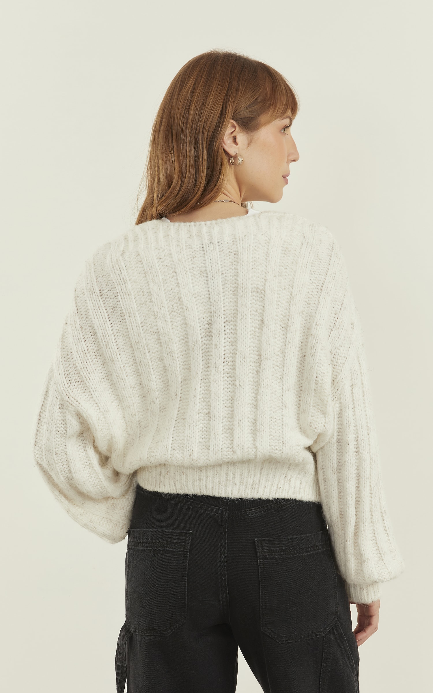 Casaco Tricot Botões Brilho Off White