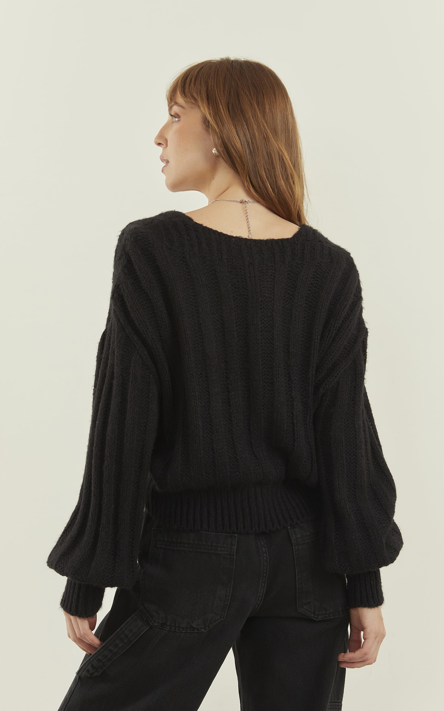 Casaco Tricot Botões Brilho Preto