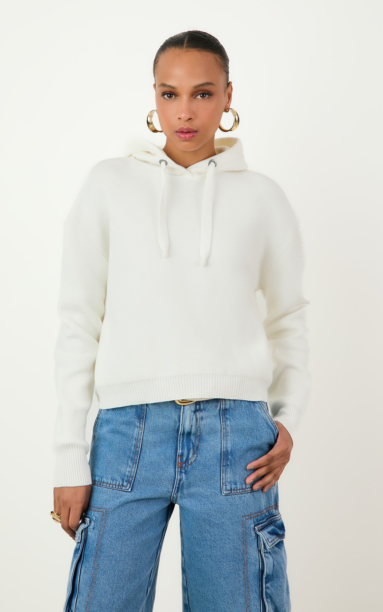 Casaco Tricot Capuz Off White