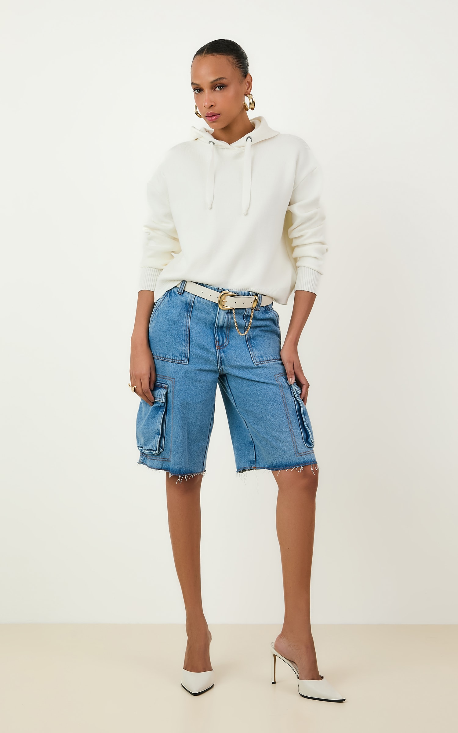 Casaco Tricot Capuz Off White