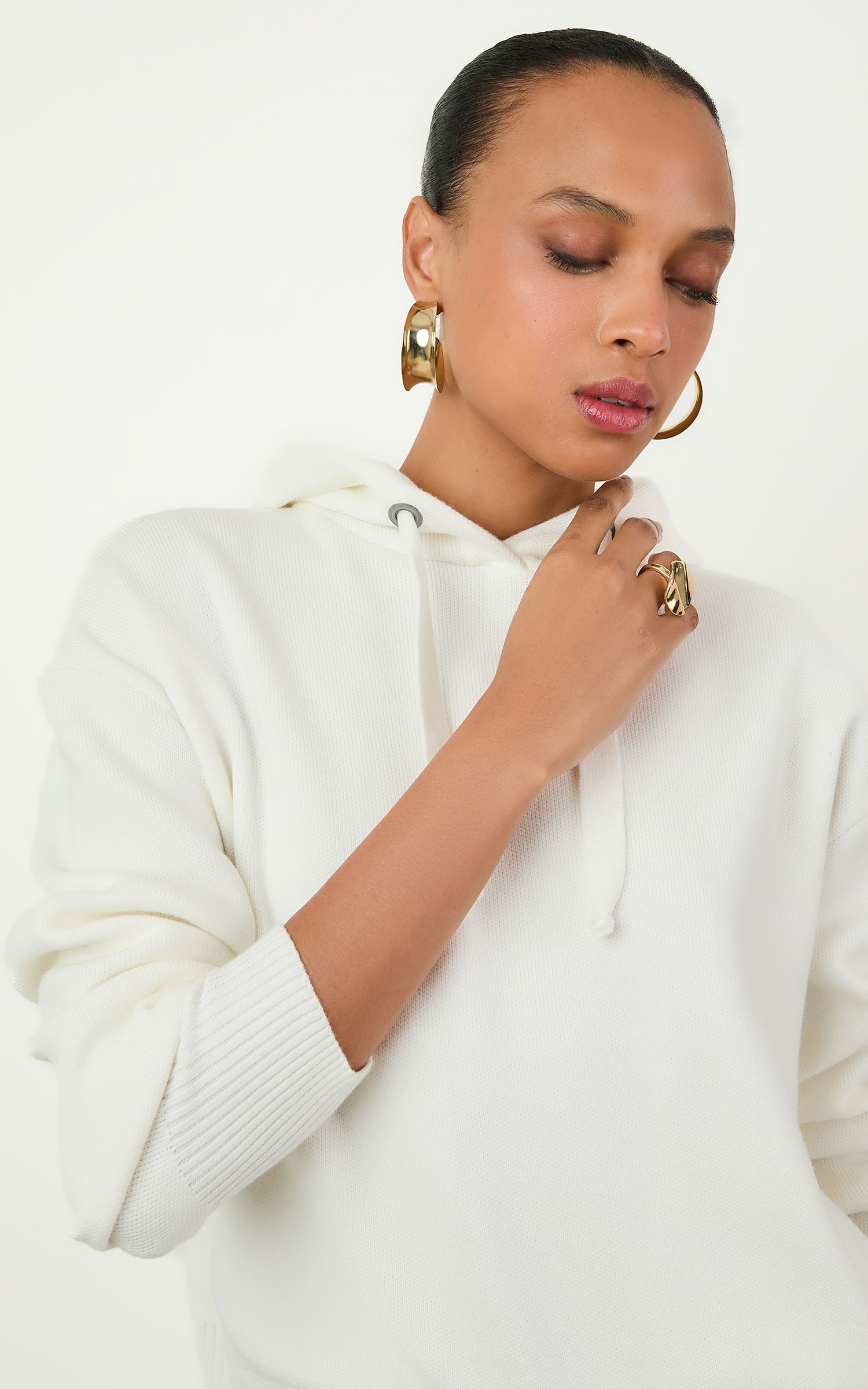 Casaco Tricot Capuz Off White