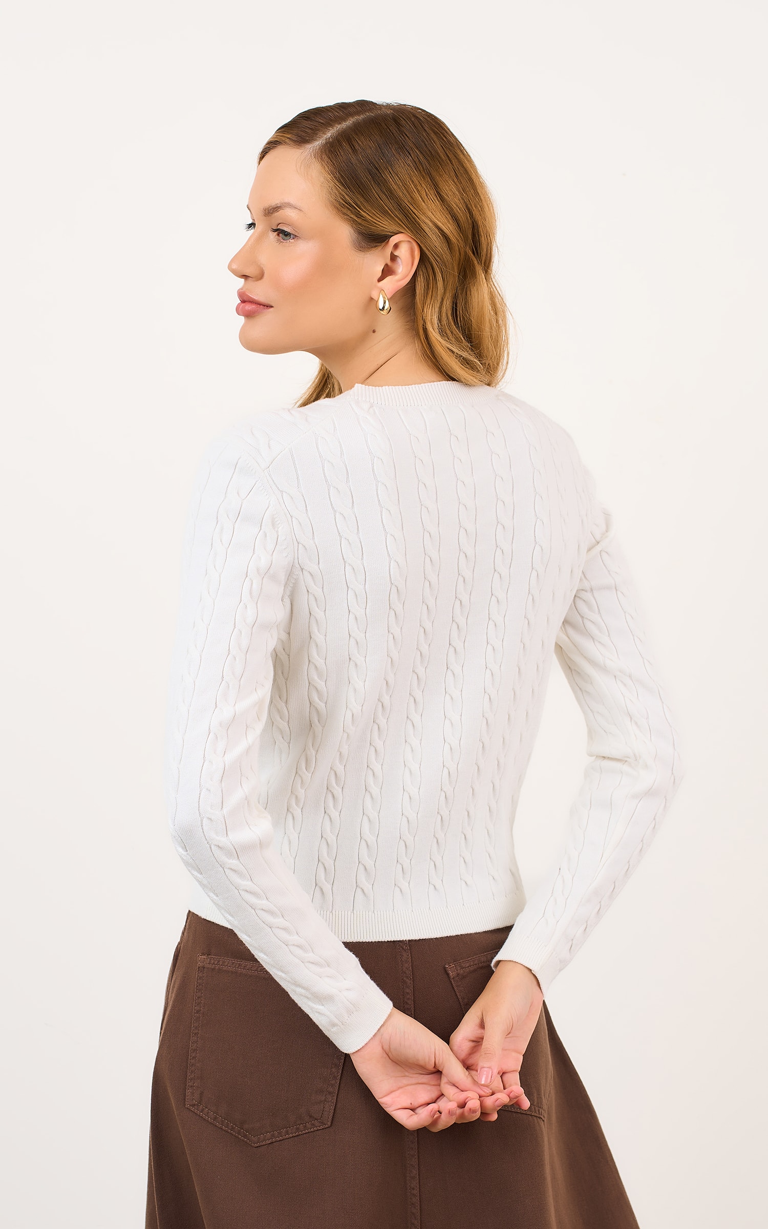 Casaco Tricot Ponto Tranca Off White