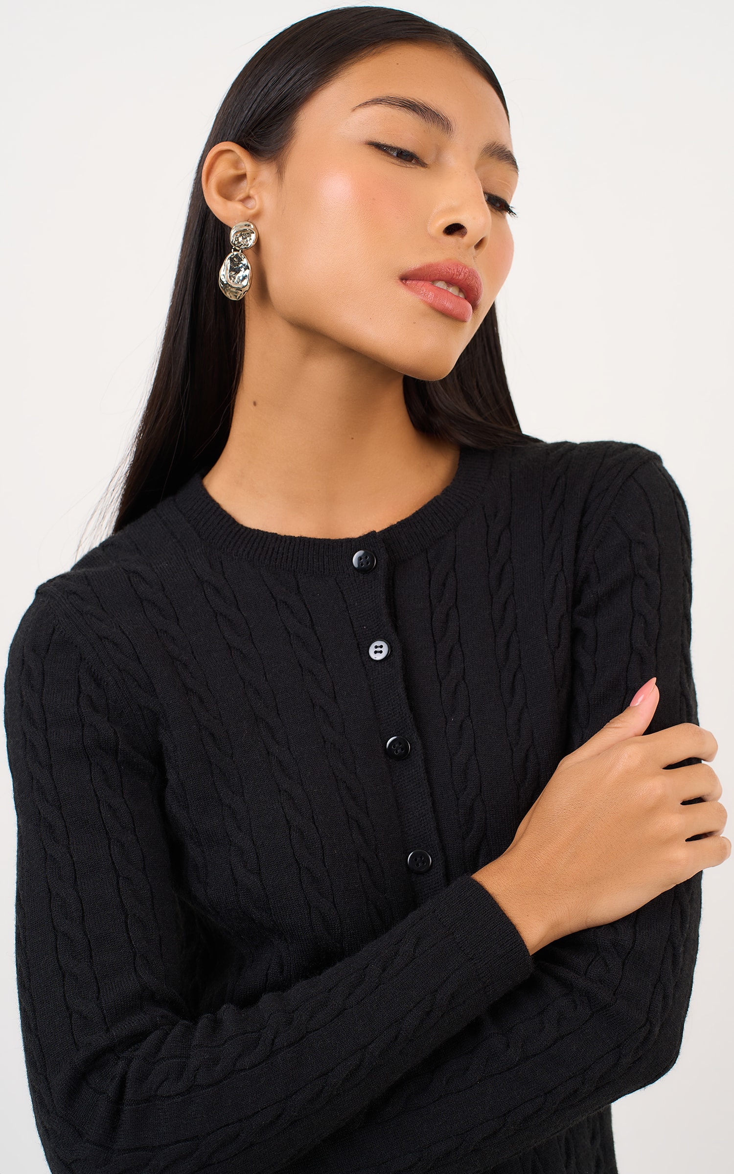 Casaco Tricot Ponto Tranca Preto