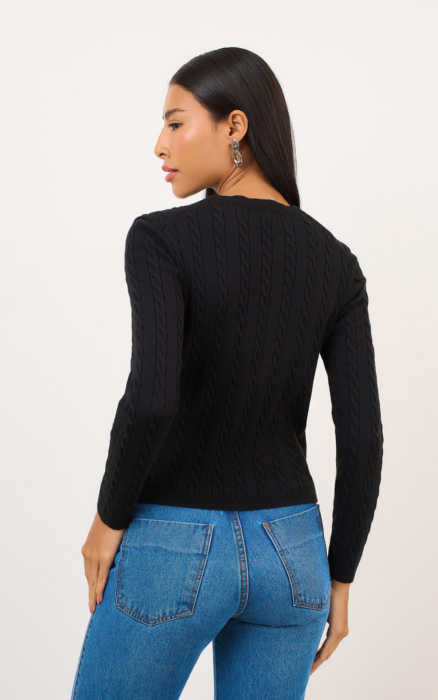 Casaco Tricot Ponto Tranca Preto
