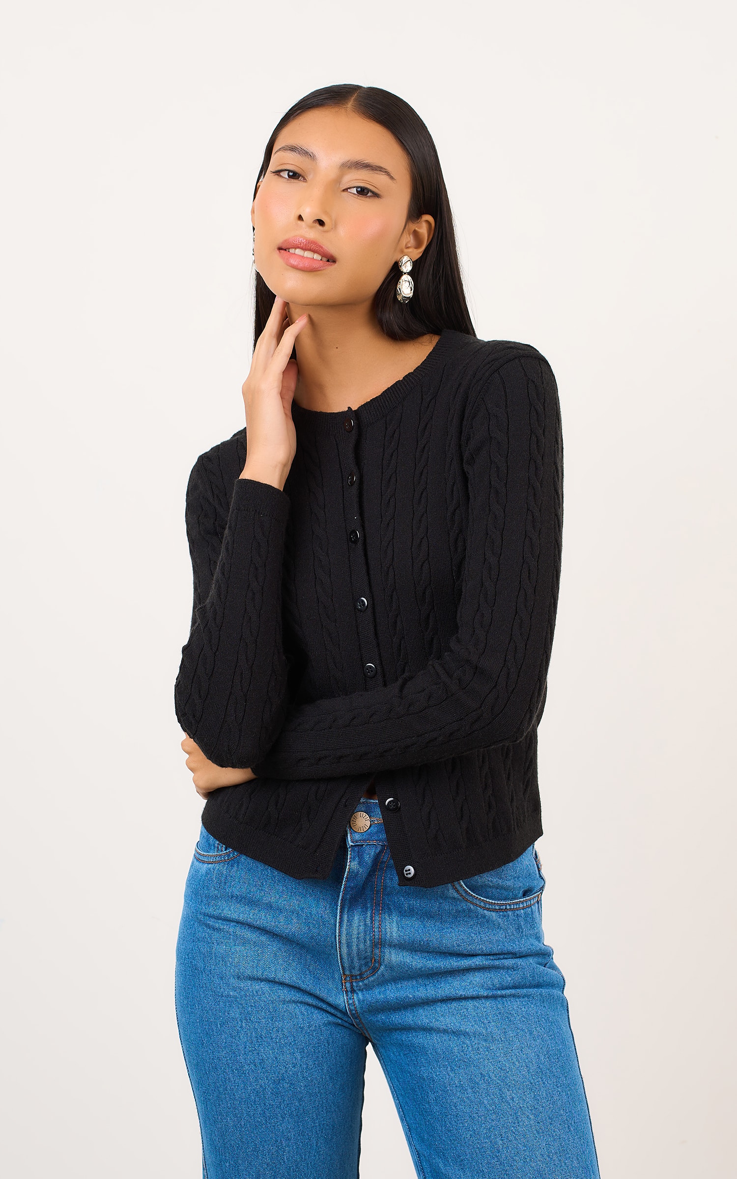 Casaco Tricot Ponto Tranca Preto