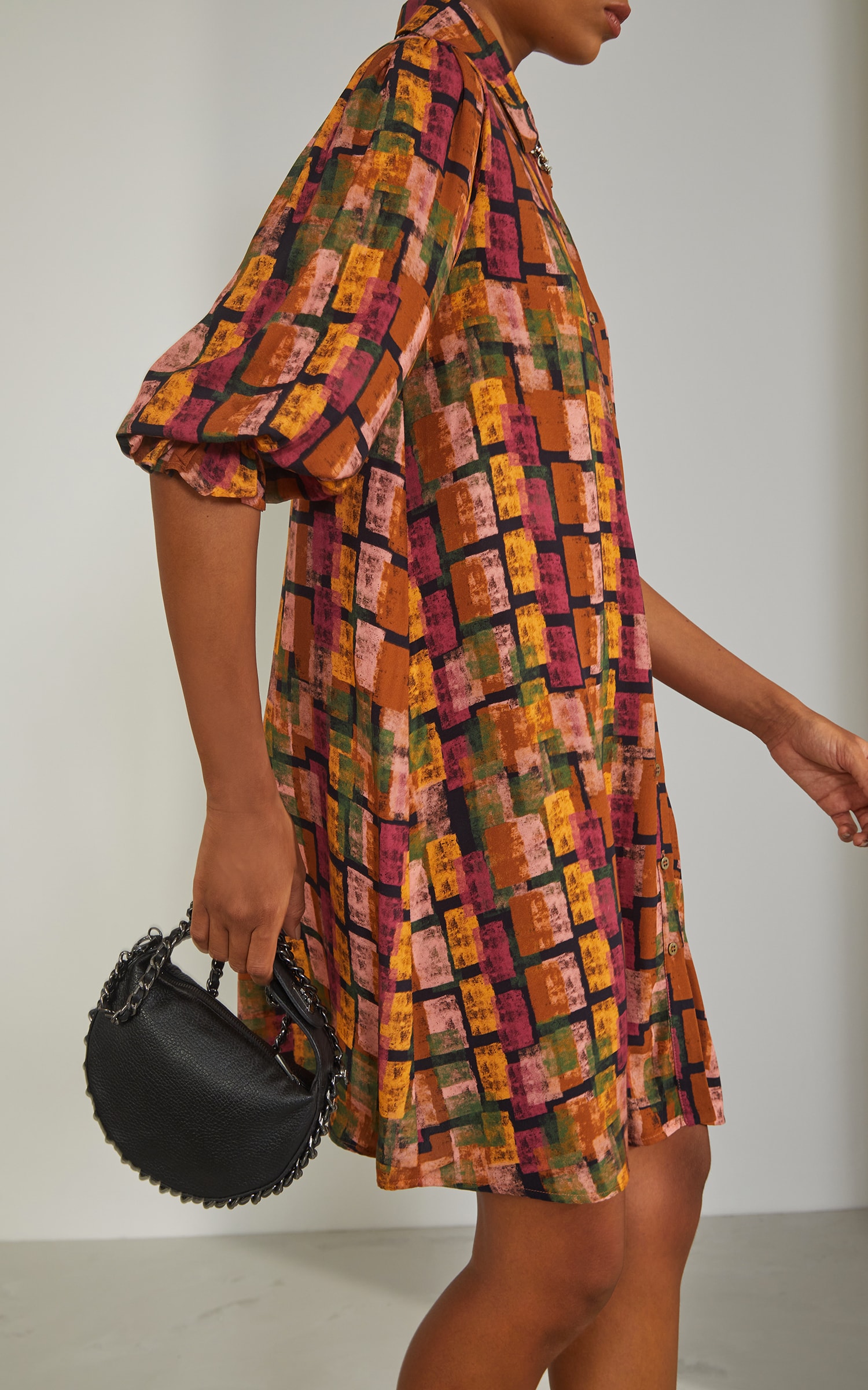 Chemise Mosaico Detalhe Manga Preto