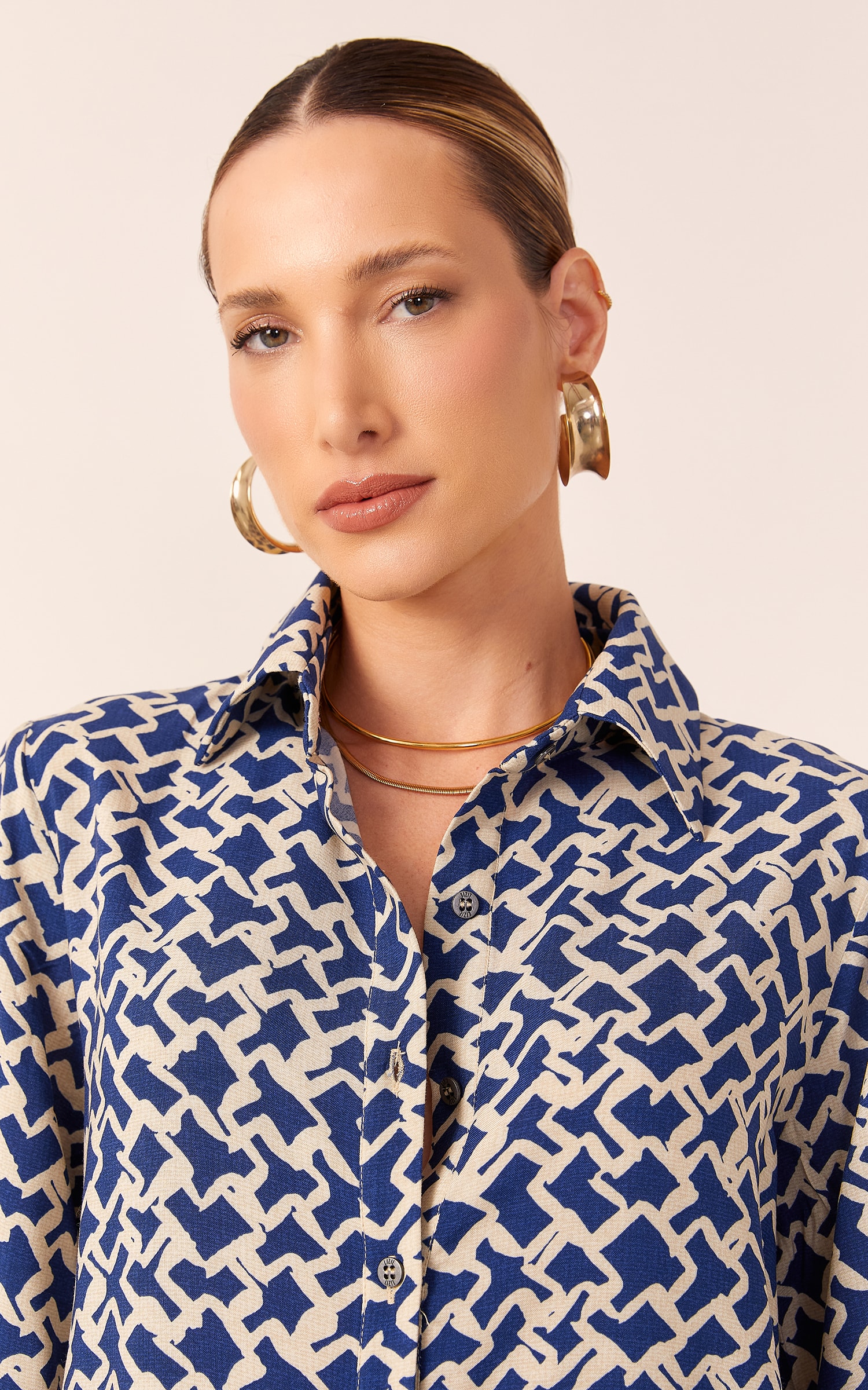 Chemise Suri Detalhe Manga Azul