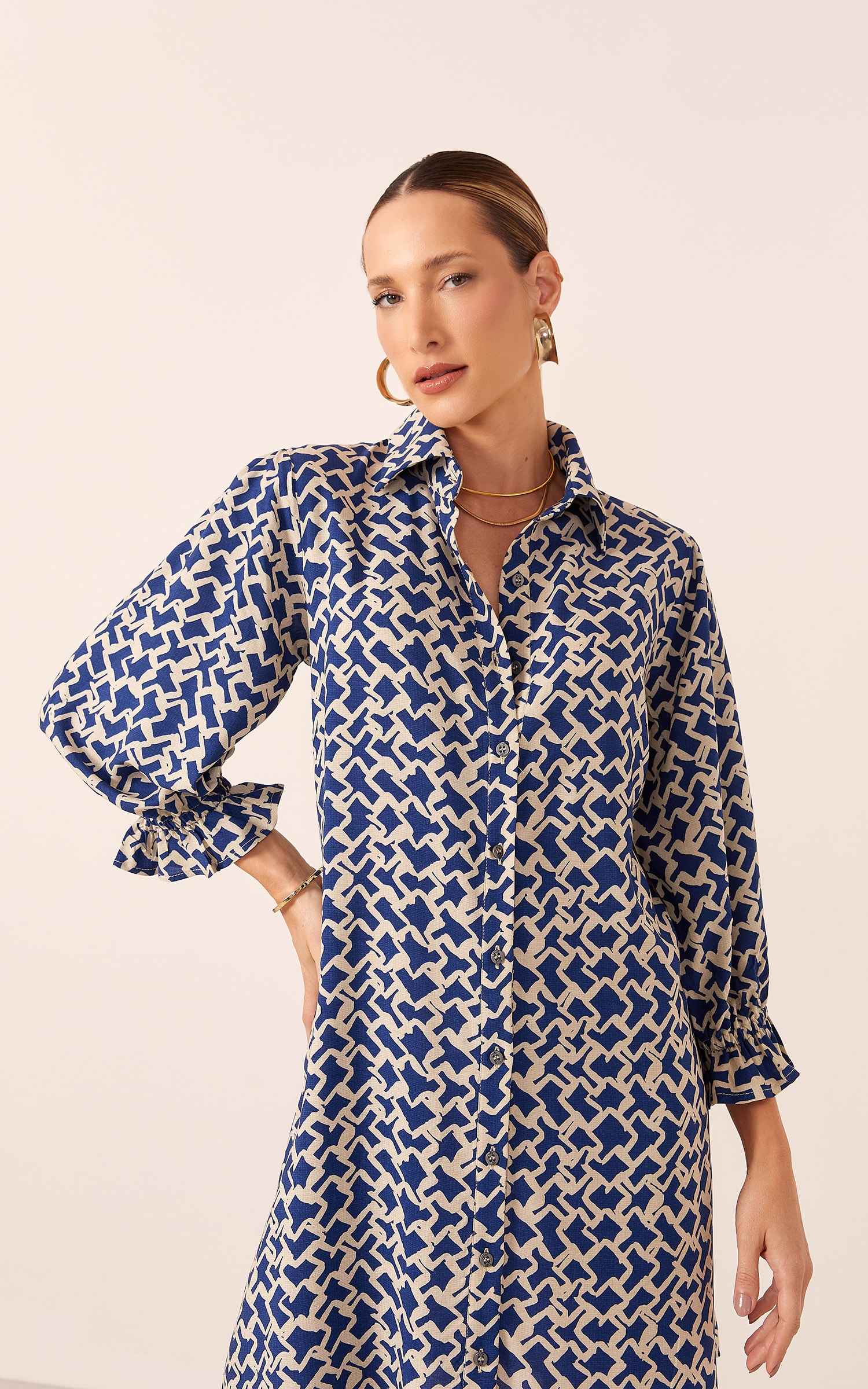 Chemise Suri Detalhe Manga Azul