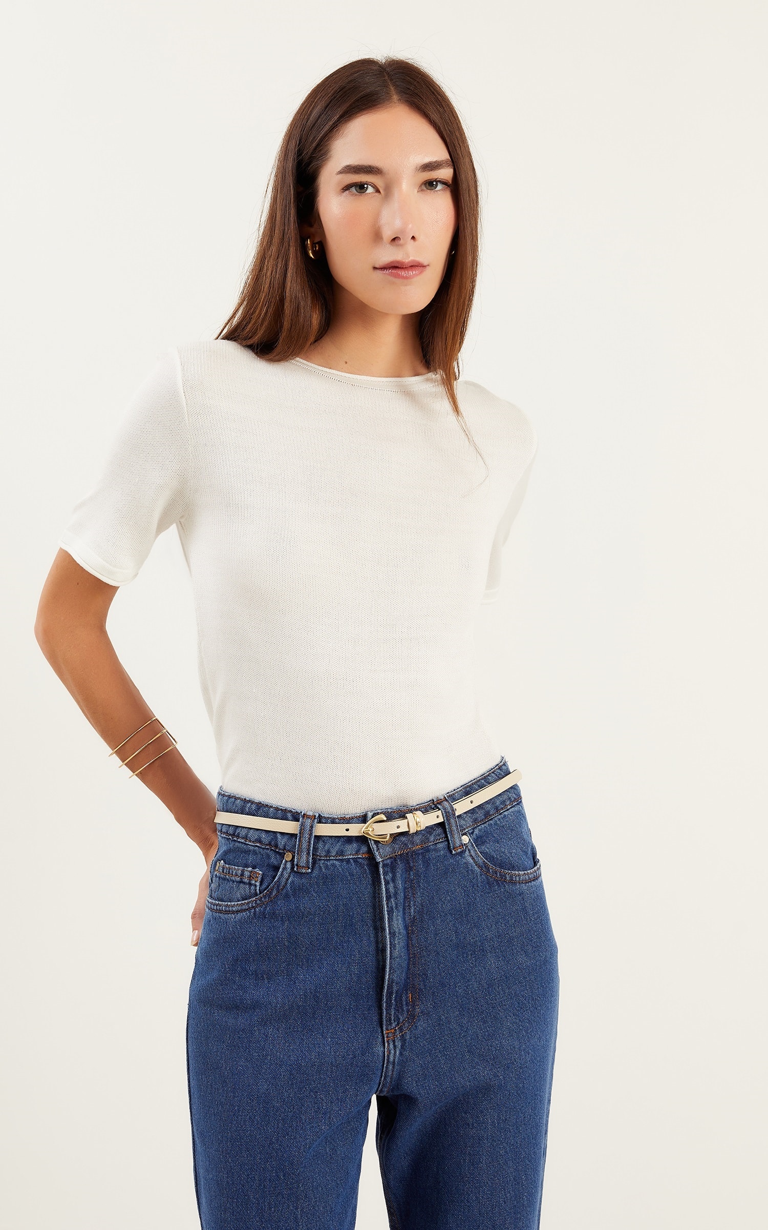 Cinto Fino Couro Off White