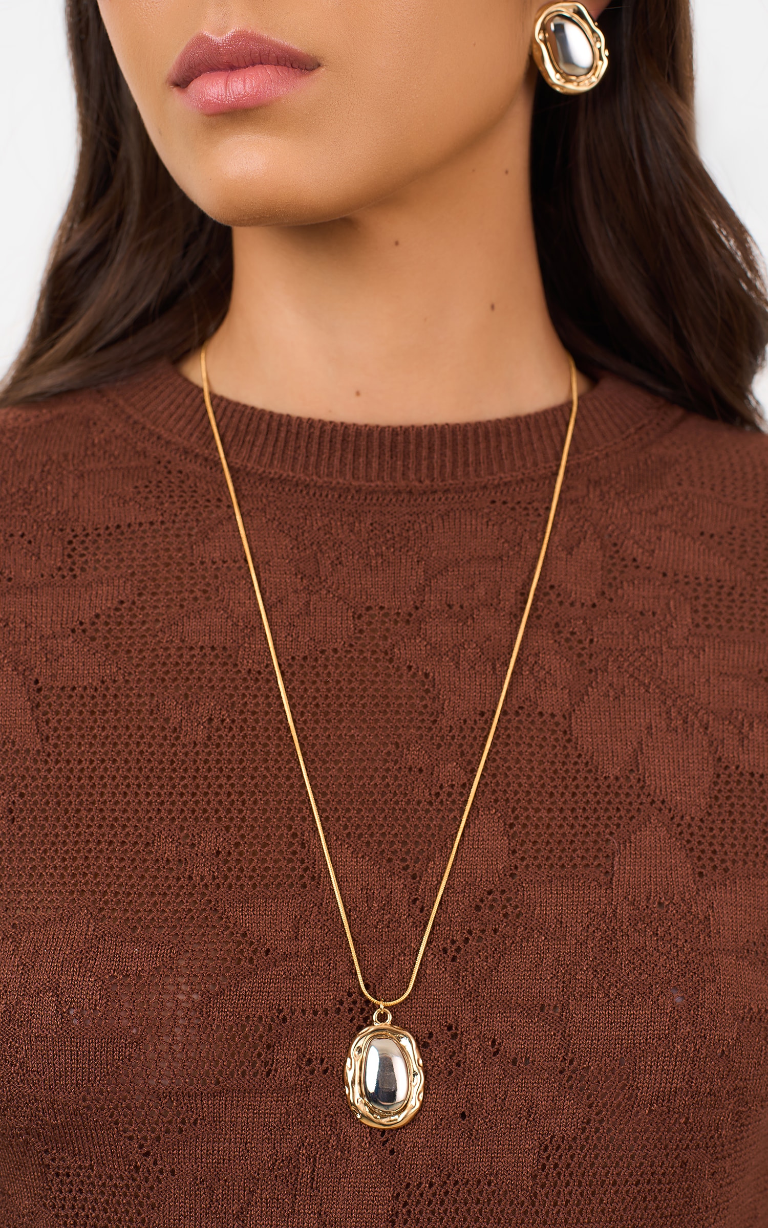 Colar Oval Bicolor Ouro/Prata
