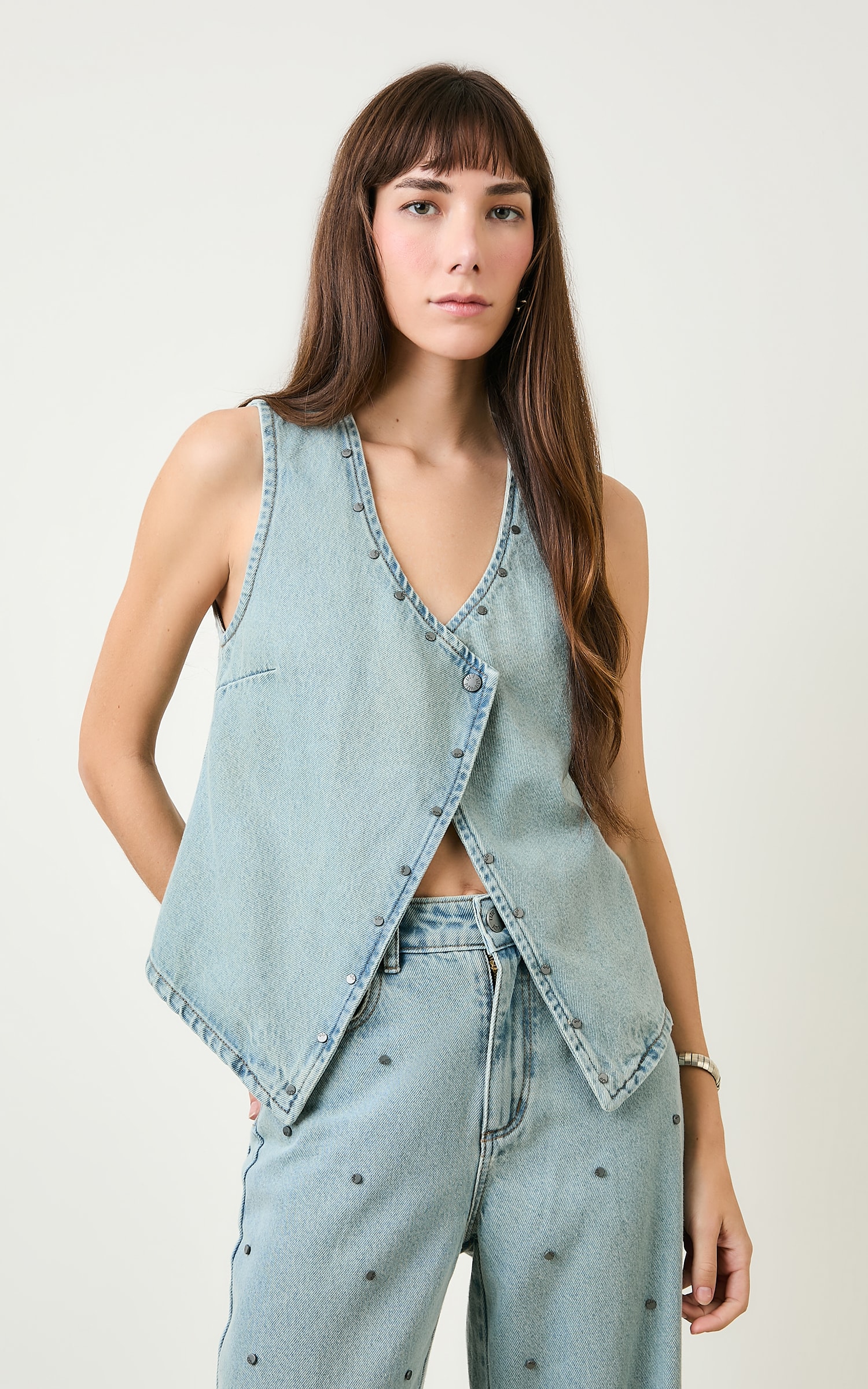 Colete Jeans Tachas Grey Jeans