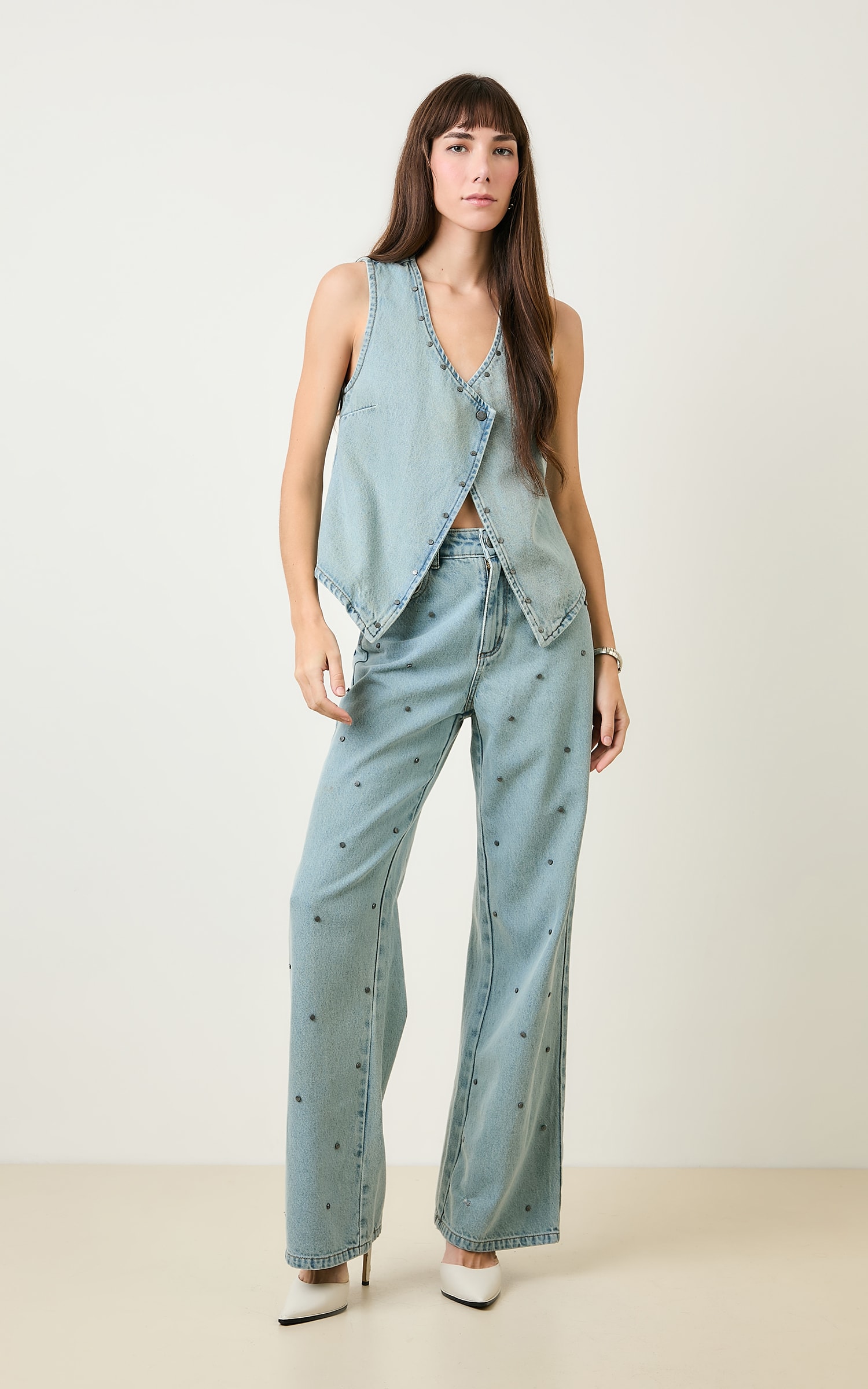 Colete Jeans Tachas Grey Jeans
