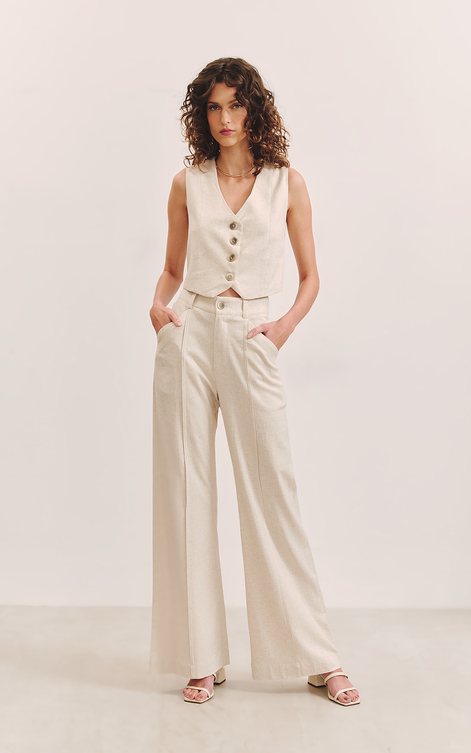 Colete Linen Botão Nature Natural