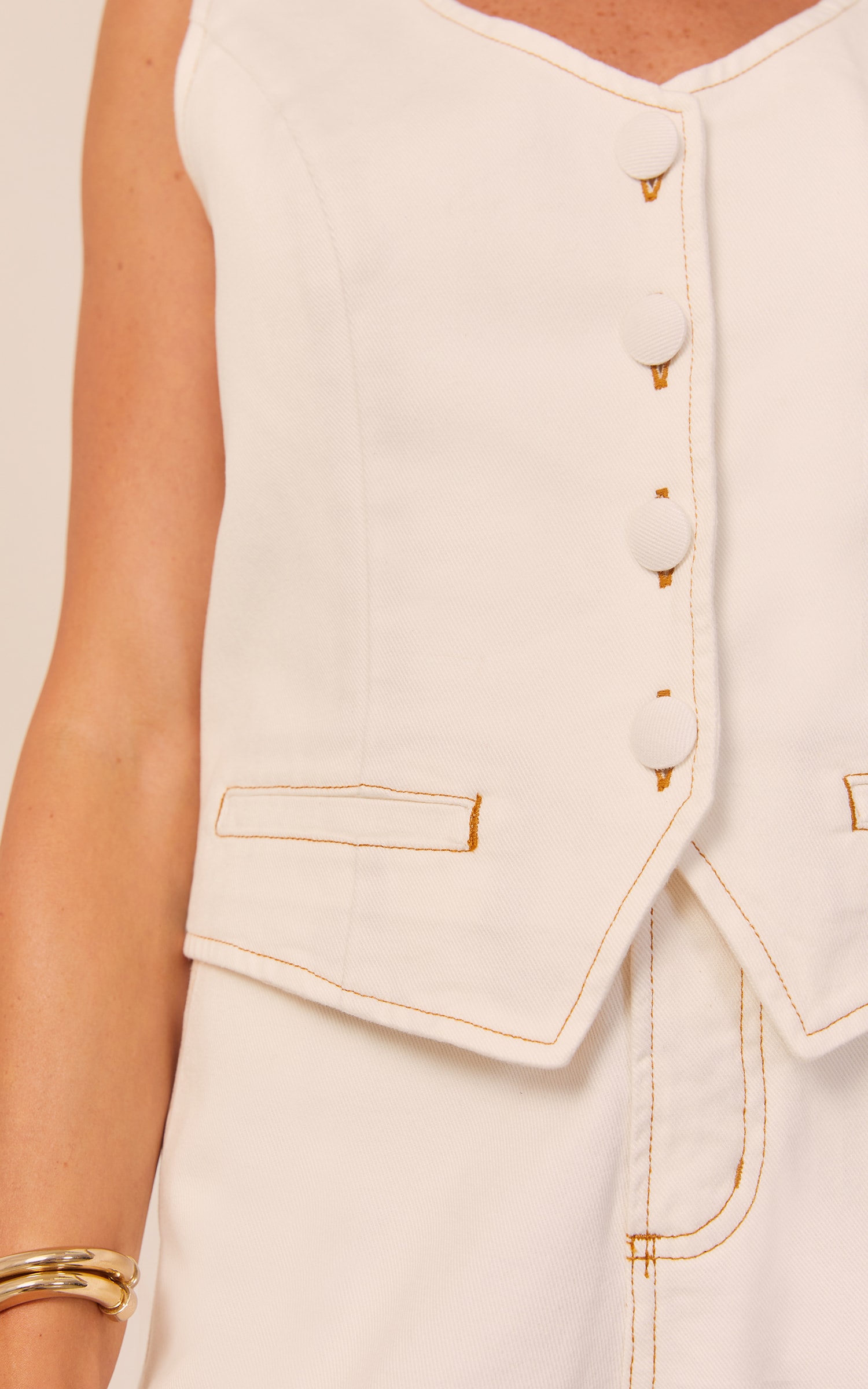 Colete Sarja Pespontado Off White