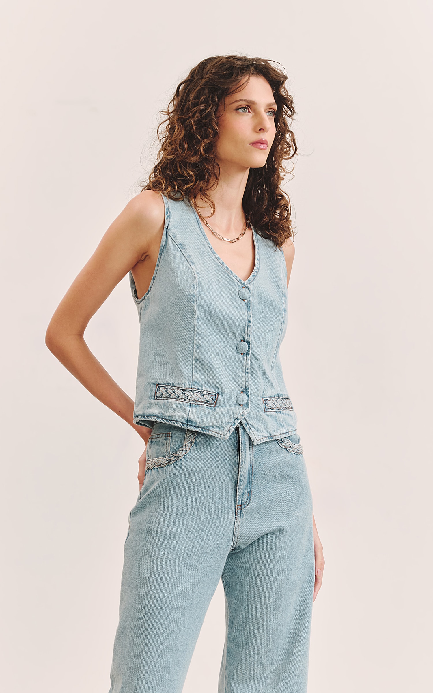 Colete Trança Jeans