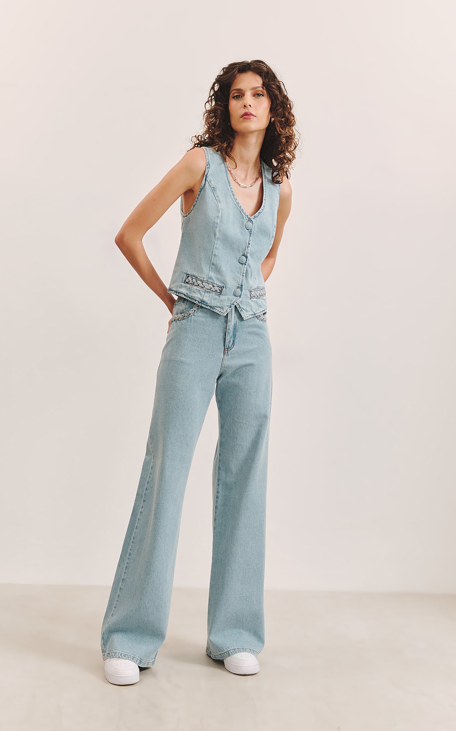 Colete Trança Jeans