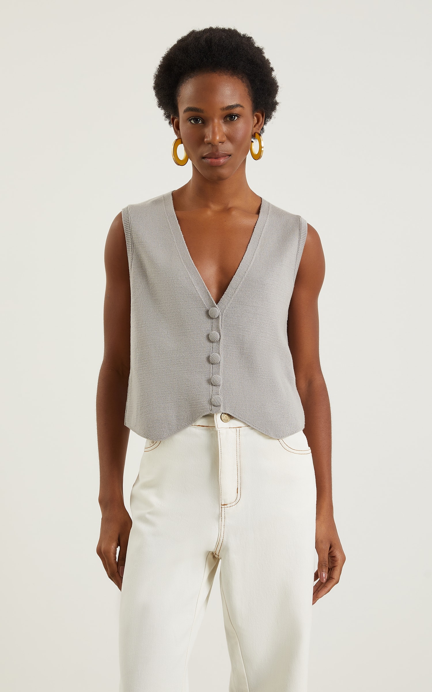 Colete Tricot Basic Cinza