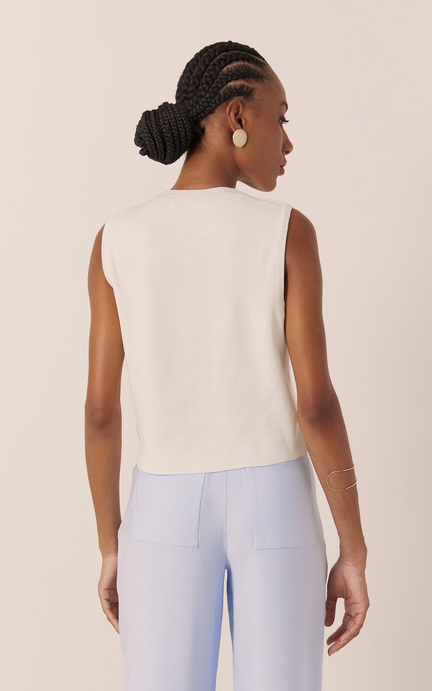 Colete Tricot Botão Forrado Off White