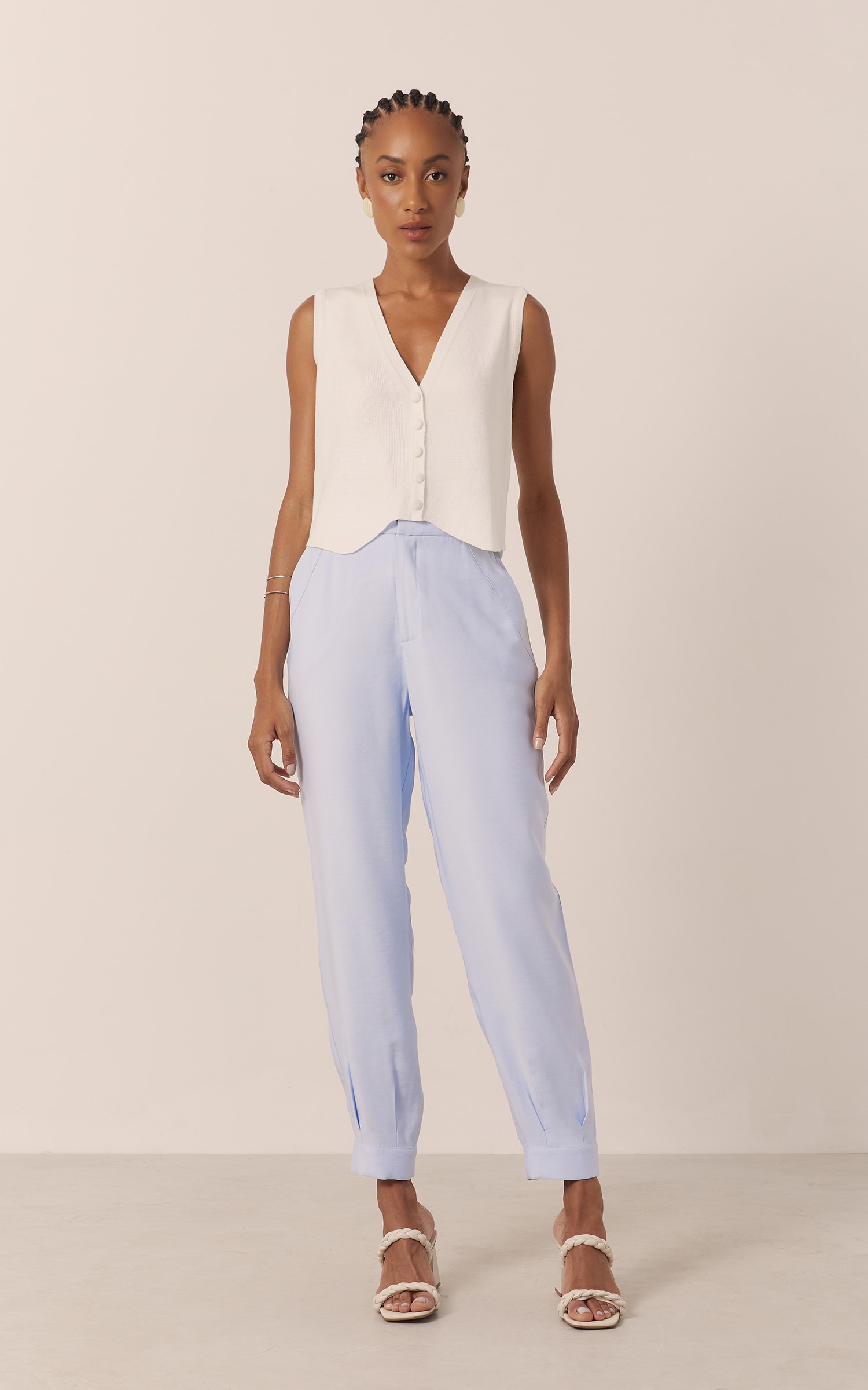 Colete Tricot Botão Forrado Off White