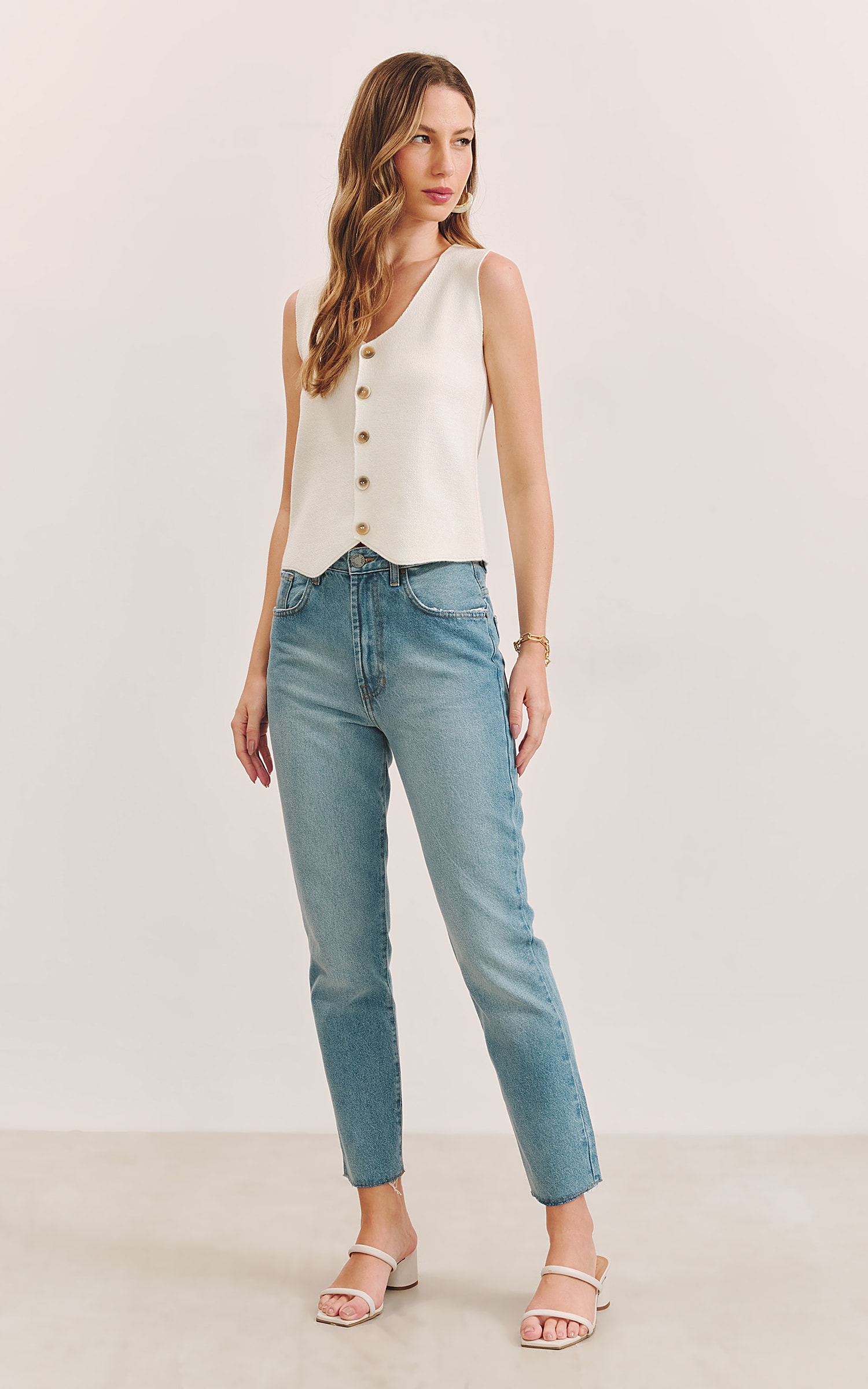 Colete Tricot Quadrado Off White