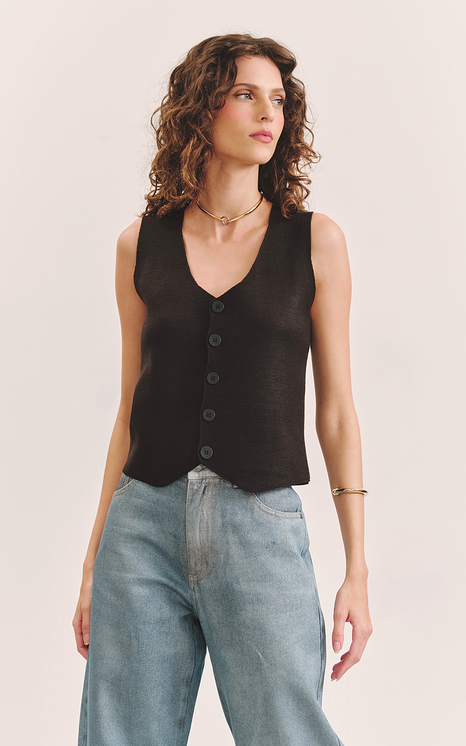 Colete Tricot Quadrado Preto
