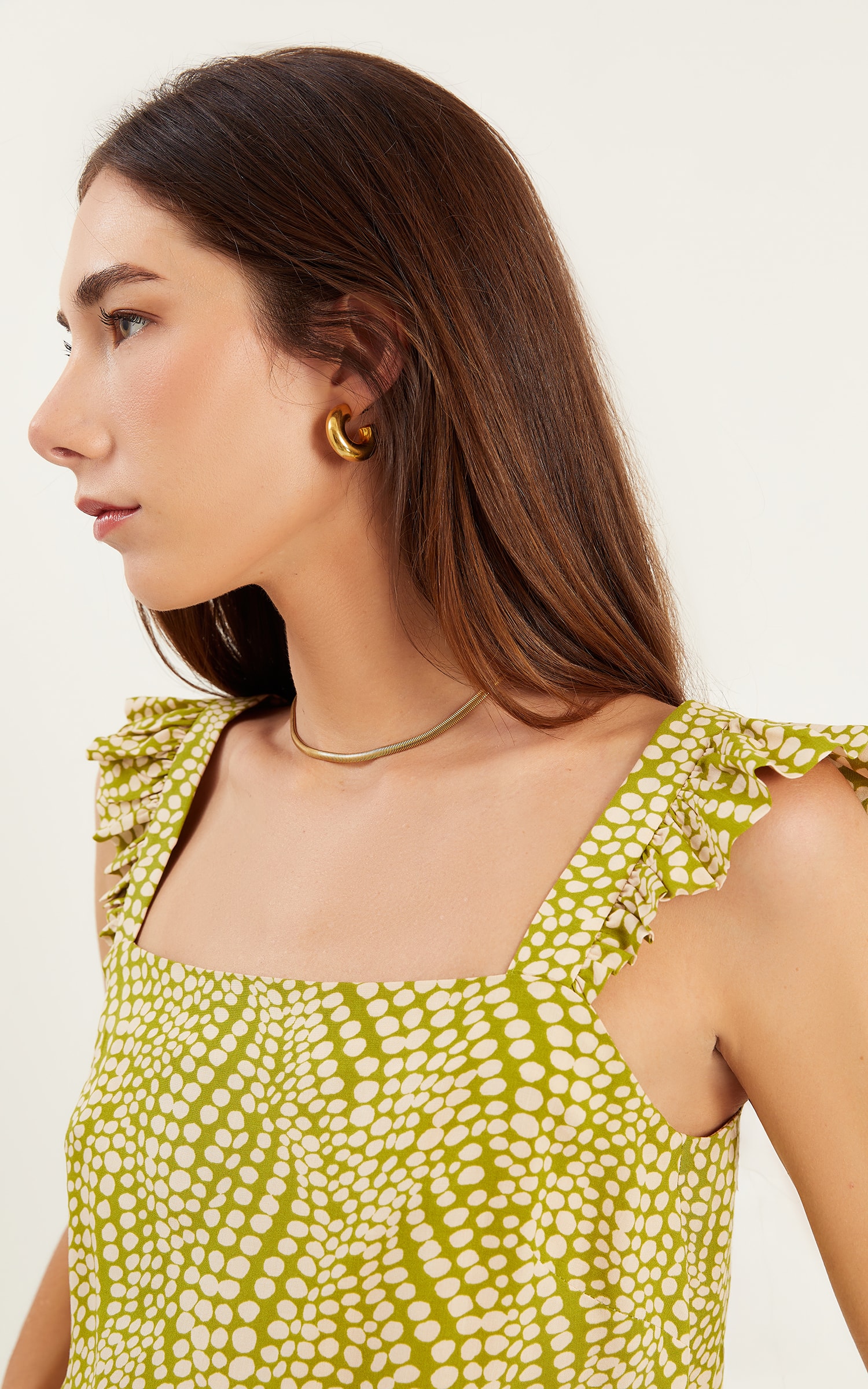 Cropped Alca Babado Polen Verde Oliva
