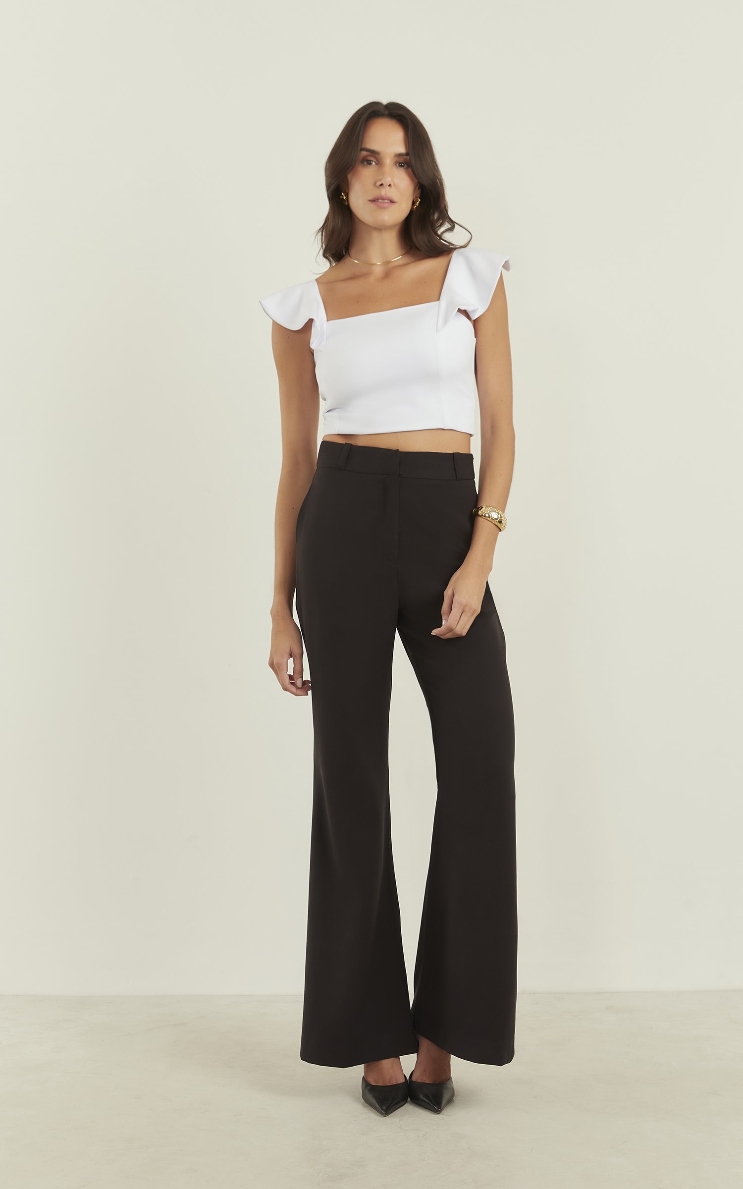 Cropped Anoitecer Alça Babados Off White