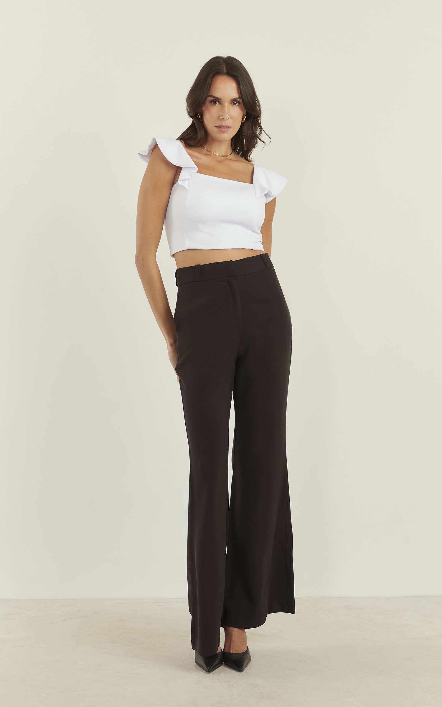 Cropped Anoitecer Alça Babados Off White