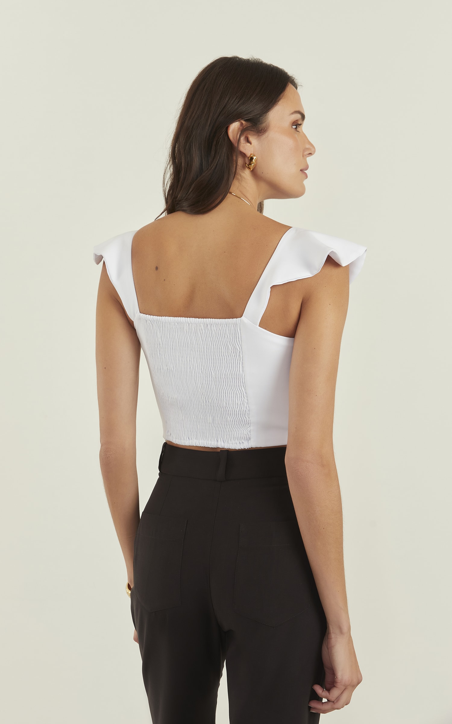 Cropped Anoitecer Alça Babados Off White