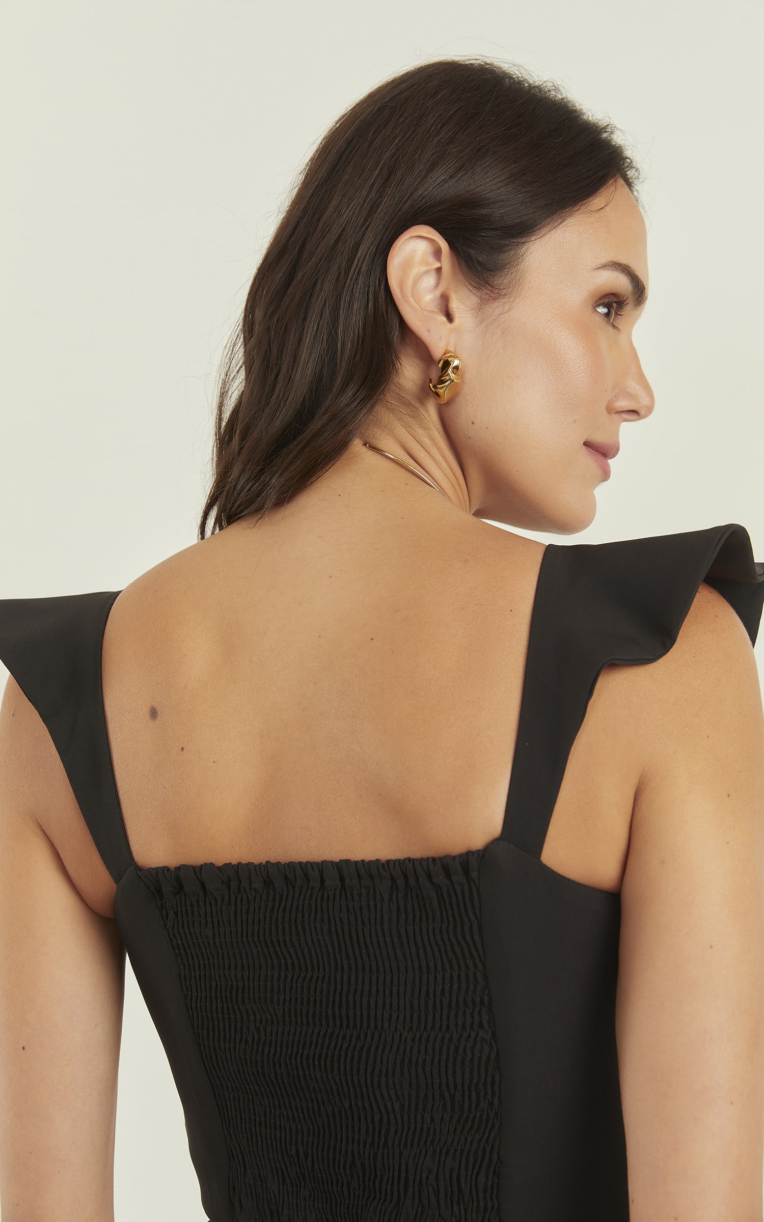 Cropped Anoitecer Alça Babados Preto
