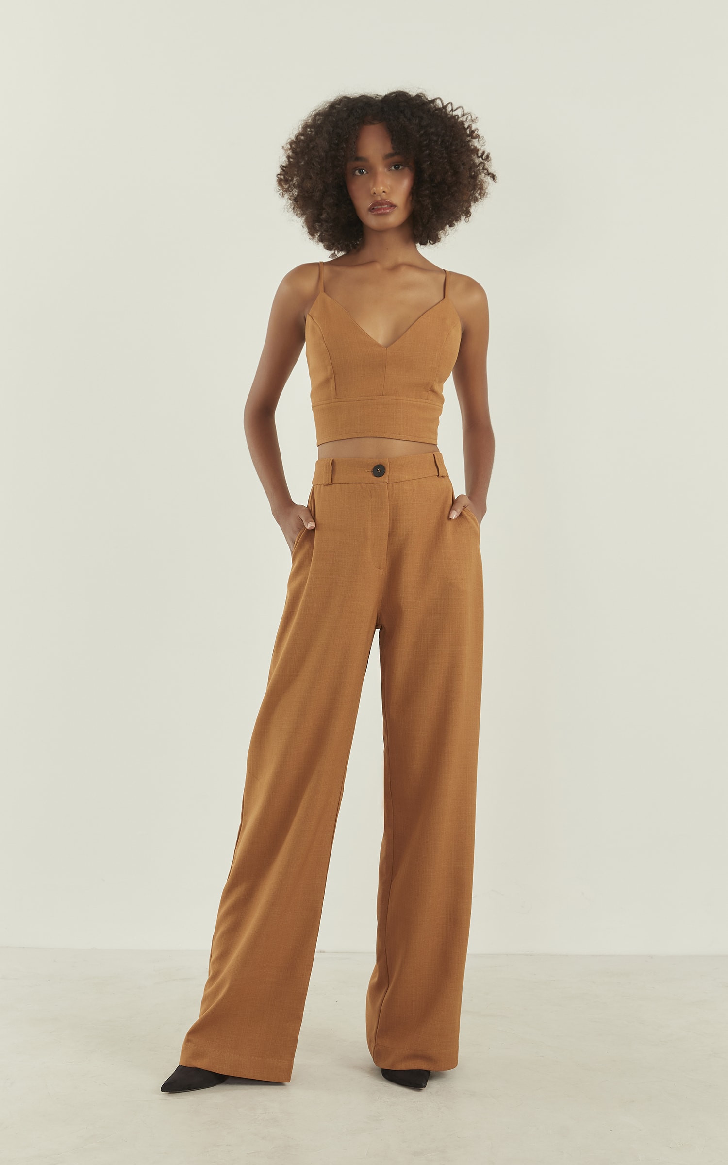 Cropped Aura Lastex Costas Cappuccino