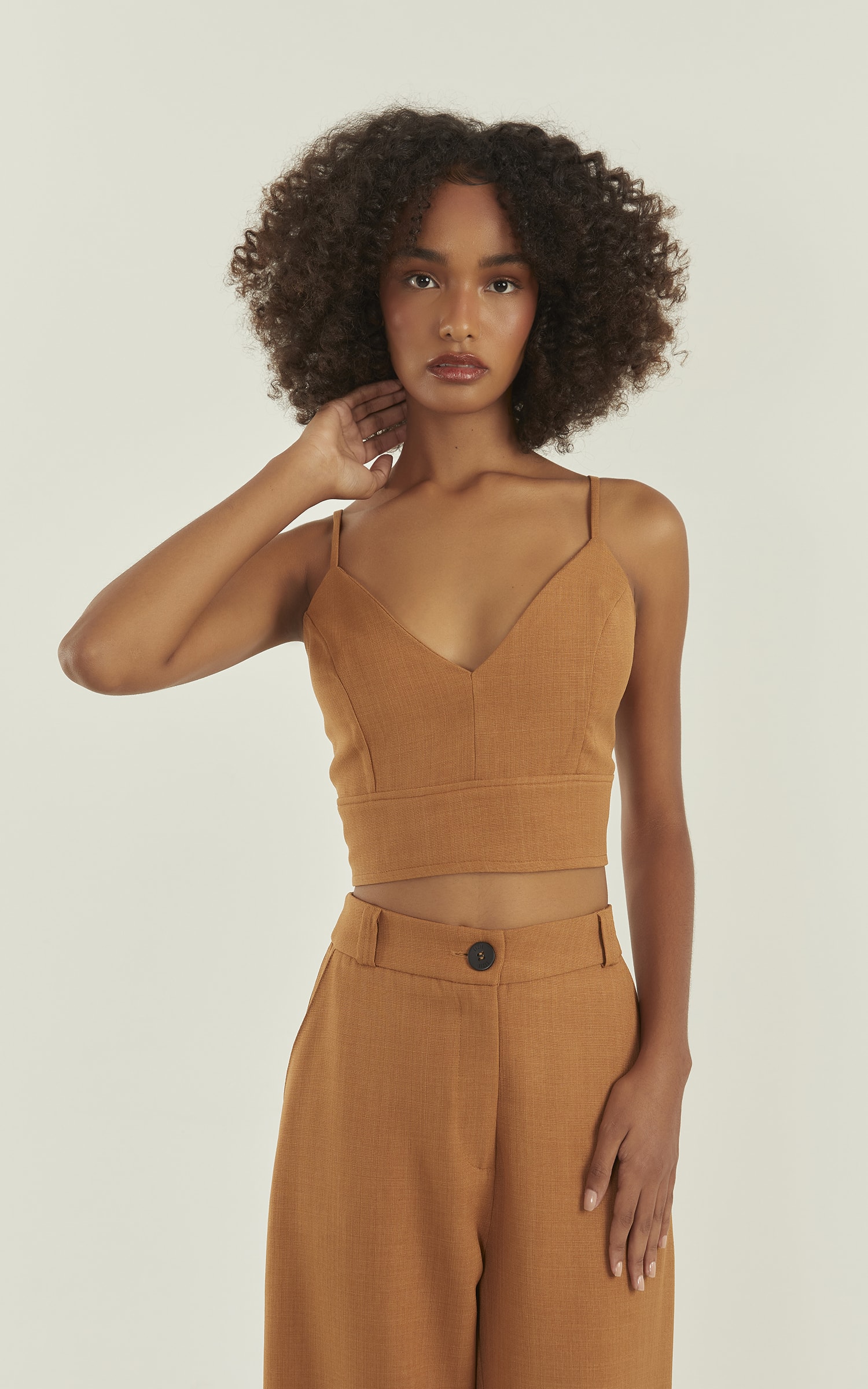 Cropped Aura Lastex Costas Cappuccino